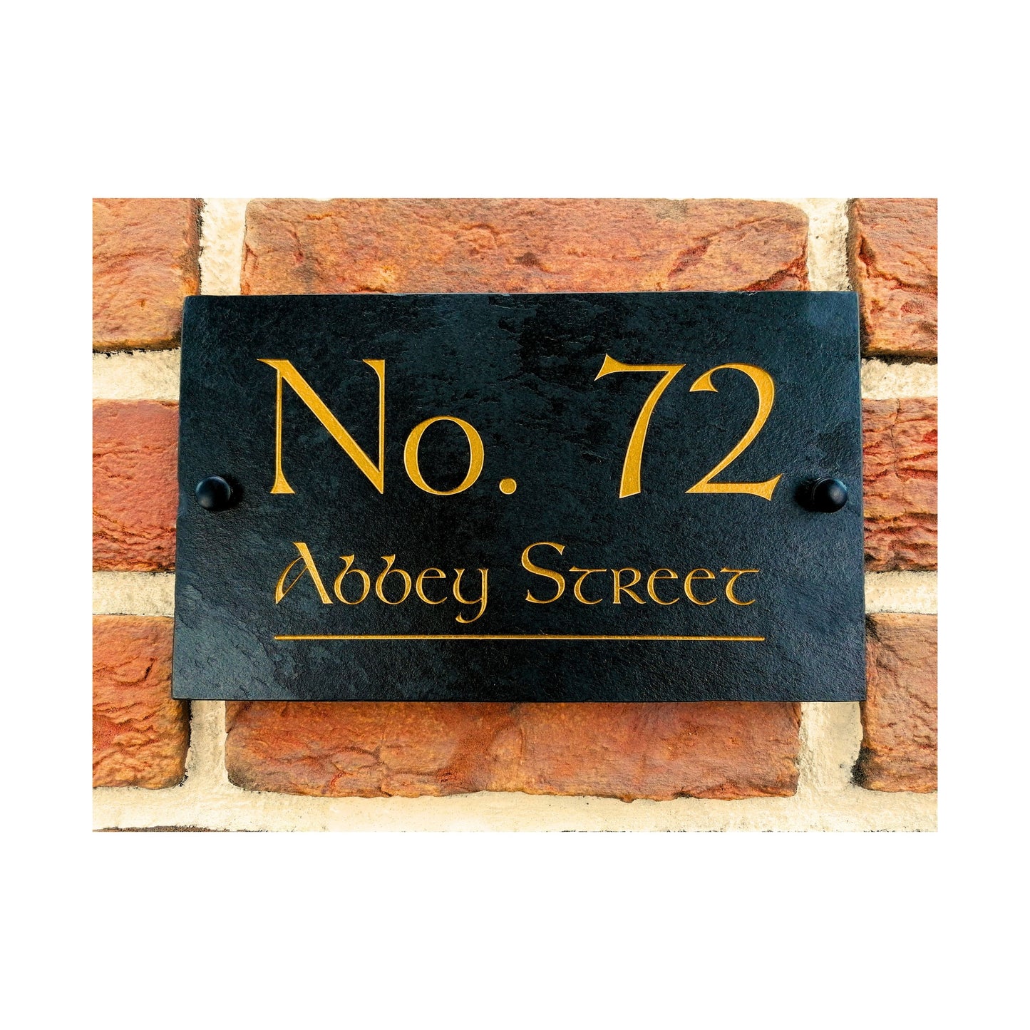 Engraved Natural Slate House Address Sign - Rustic Farmhouse Style Door Number - Wedding, Housewarming, Anniversary Gift Idea