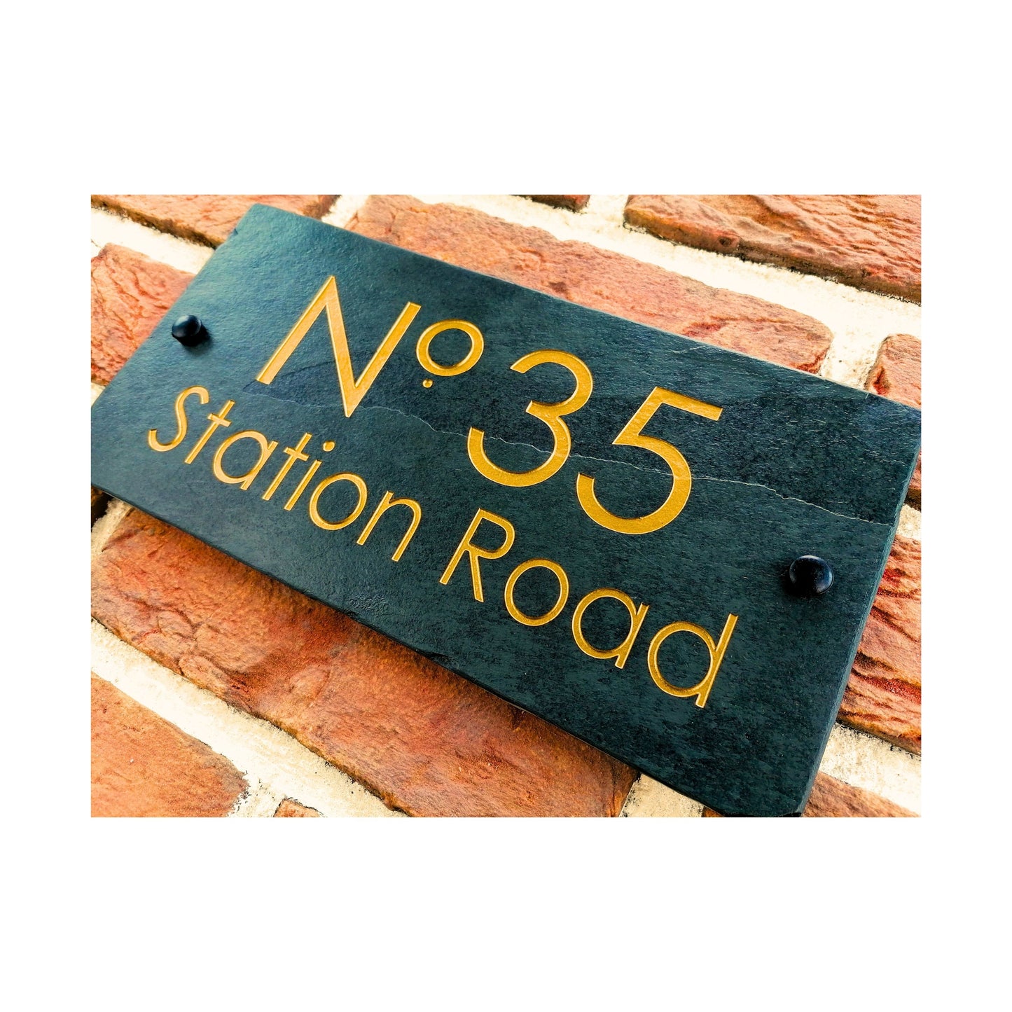 Engraved Natural Slate House Address Sign - Rustic Farmhouse Style Door Number - Wedding, Housewarming, Anniversary Gift Idea