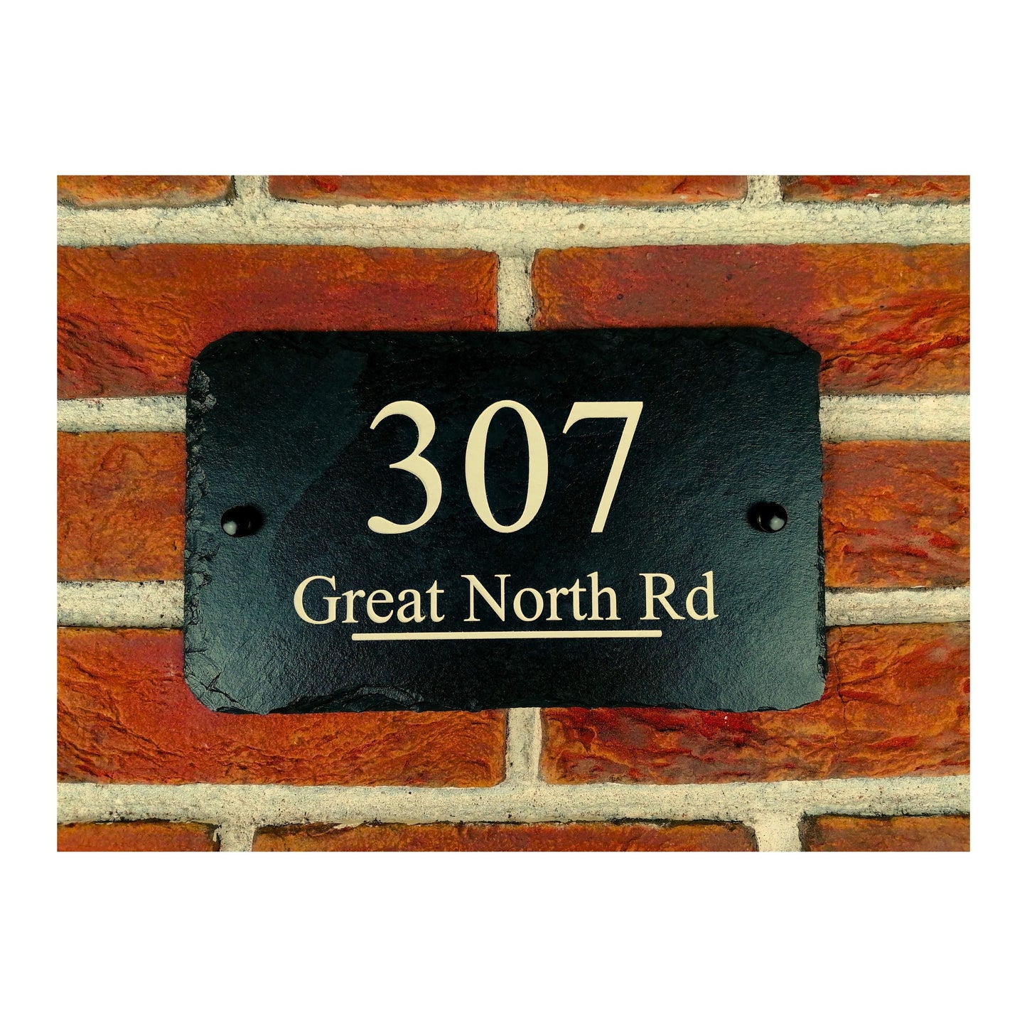 Engraved Natural Slate House Address Sign - Rustic Farmhouse Style Door Number - Wedding, Housewarming, Anniversary Gift Idea