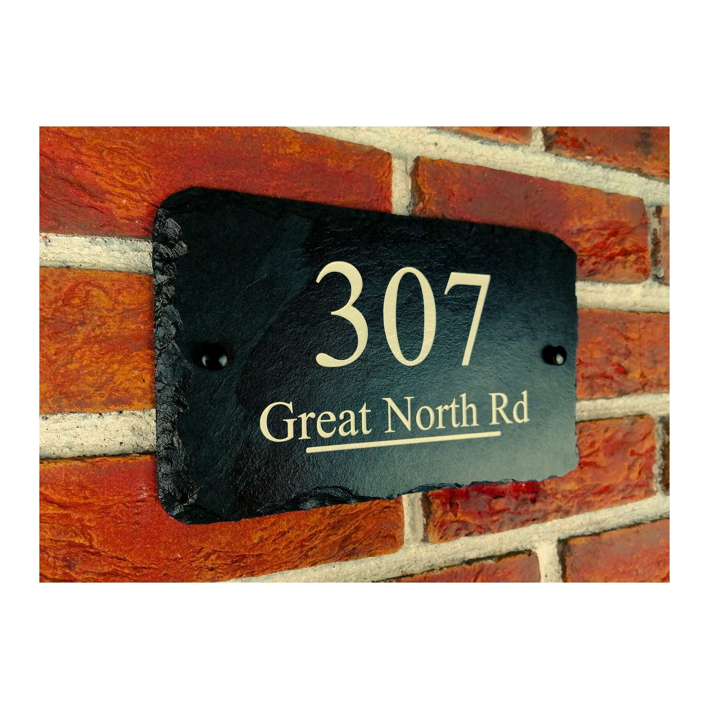 Engraved Natural Slate House Address Sign - Rustic Farmhouse Style Door Number - Wedding, Housewarming, Anniversary Gift Idea