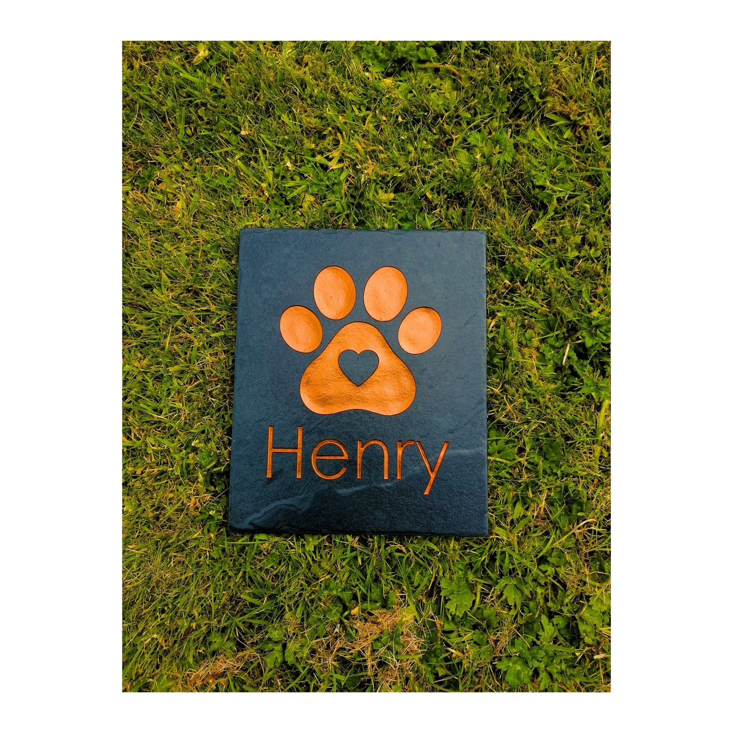 Personalised Custom Pet Paw Print | Engraved Natural Slate Memorial Plaque | Gold Copper Silver | Memories Tributes Markers Stone Headstones