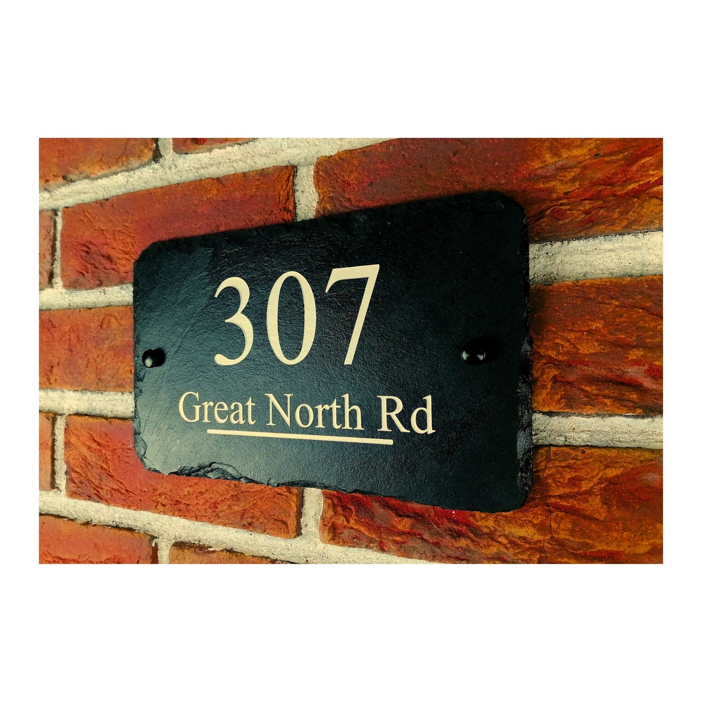 Engraved Natural Slate House Address Sign - Rustic Farmhouse Style Door Number - Wedding, Housewarming, Anniversary Gift Idea