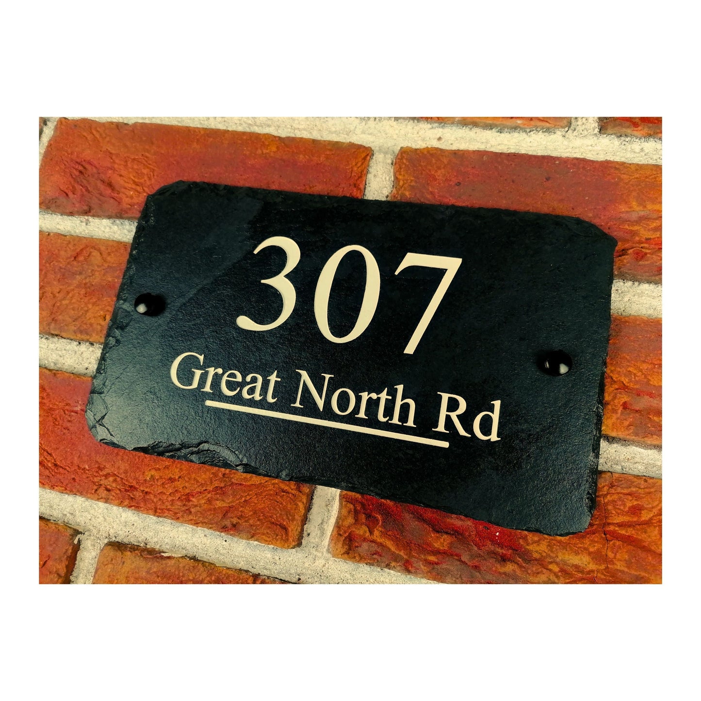 Engraved Natural Slate House Address Sign - Rustic Farmhouse Style Door Number - Wedding, Housewarming, Anniversary Gift Idea