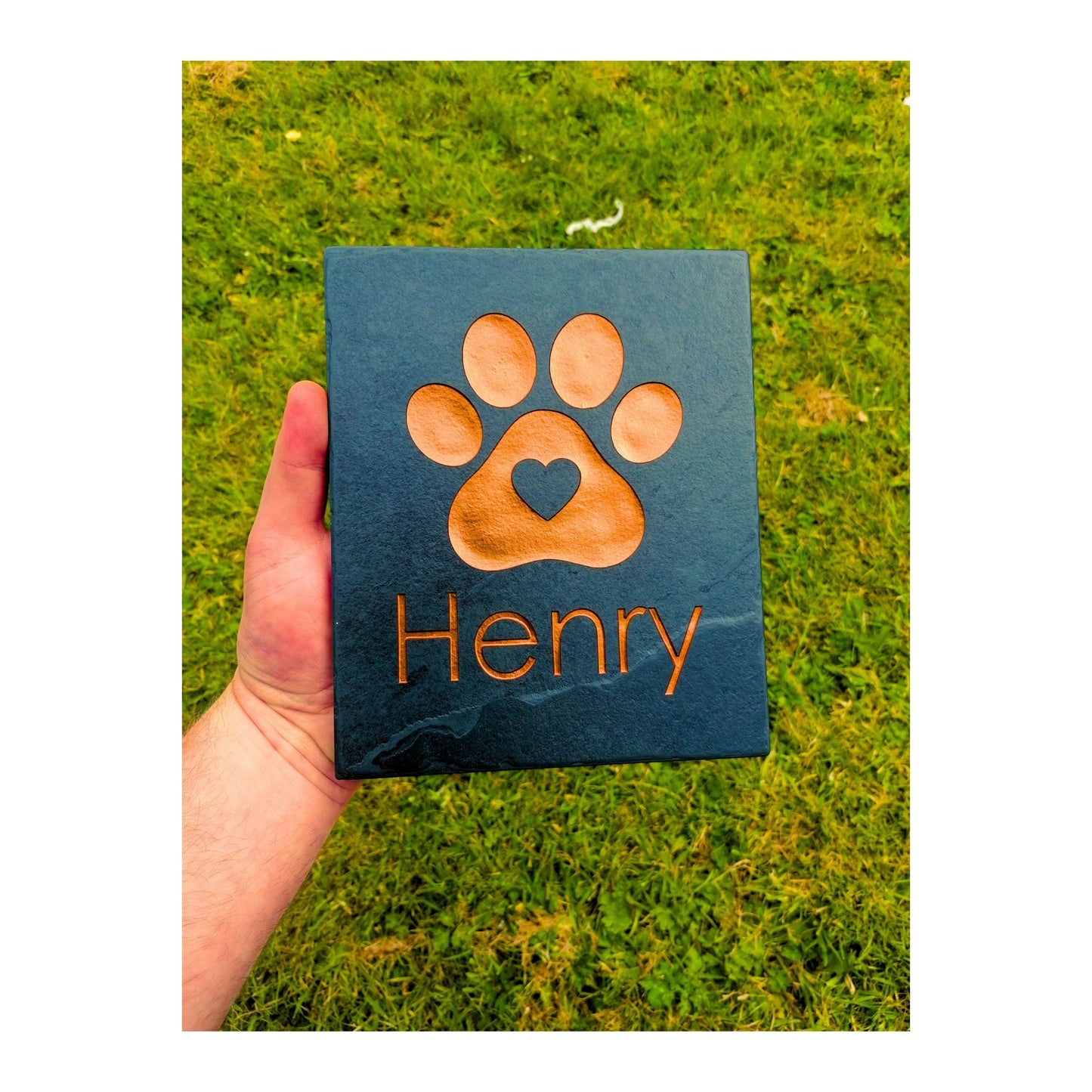 Personalised Custom Pet Paw Print | Engraved Natural Slate Memorial Plaque | Gold Copper Silver | Memories Tributes Markers Stone Headstones