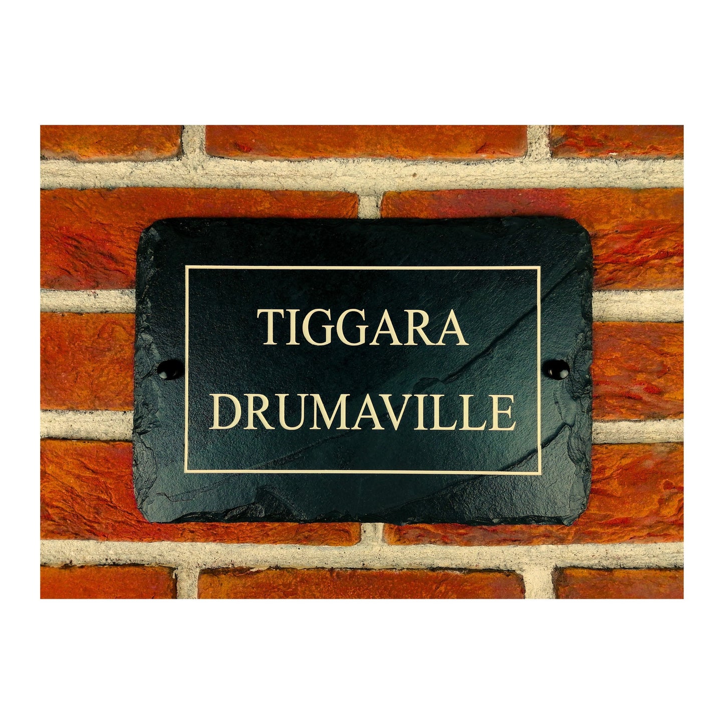 Engraved Natural Slate House Address Sign - Rustic Farmhouse Style Door Number - Wedding, Housewarming, Anniversary Gift Idea