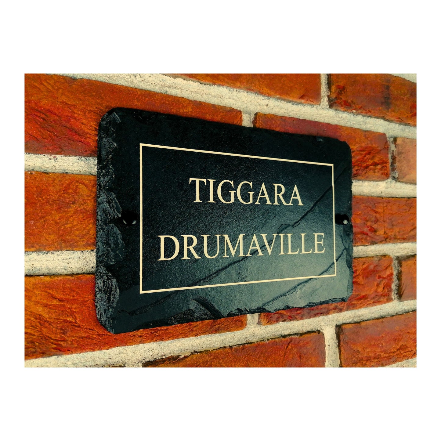 Engraved Natural Slate House Address Sign - Rustic Farmhouse Style Door Number - Wedding, Housewarming, Anniversary Gift Idea