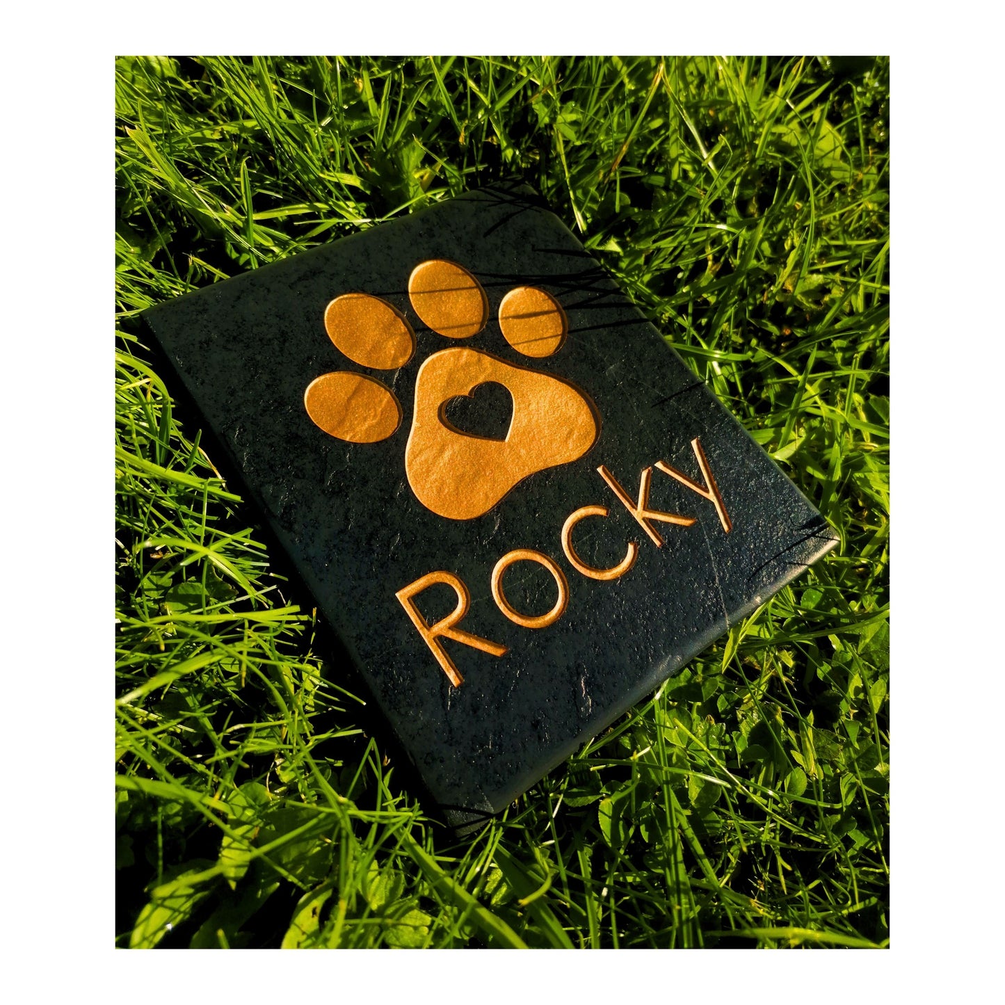 Personalised Custom Pet Paw Print | Engraved Natural Slate Memorial Plaque | Gold Copper Silver | Memories Tributes Markers Stone Headstones