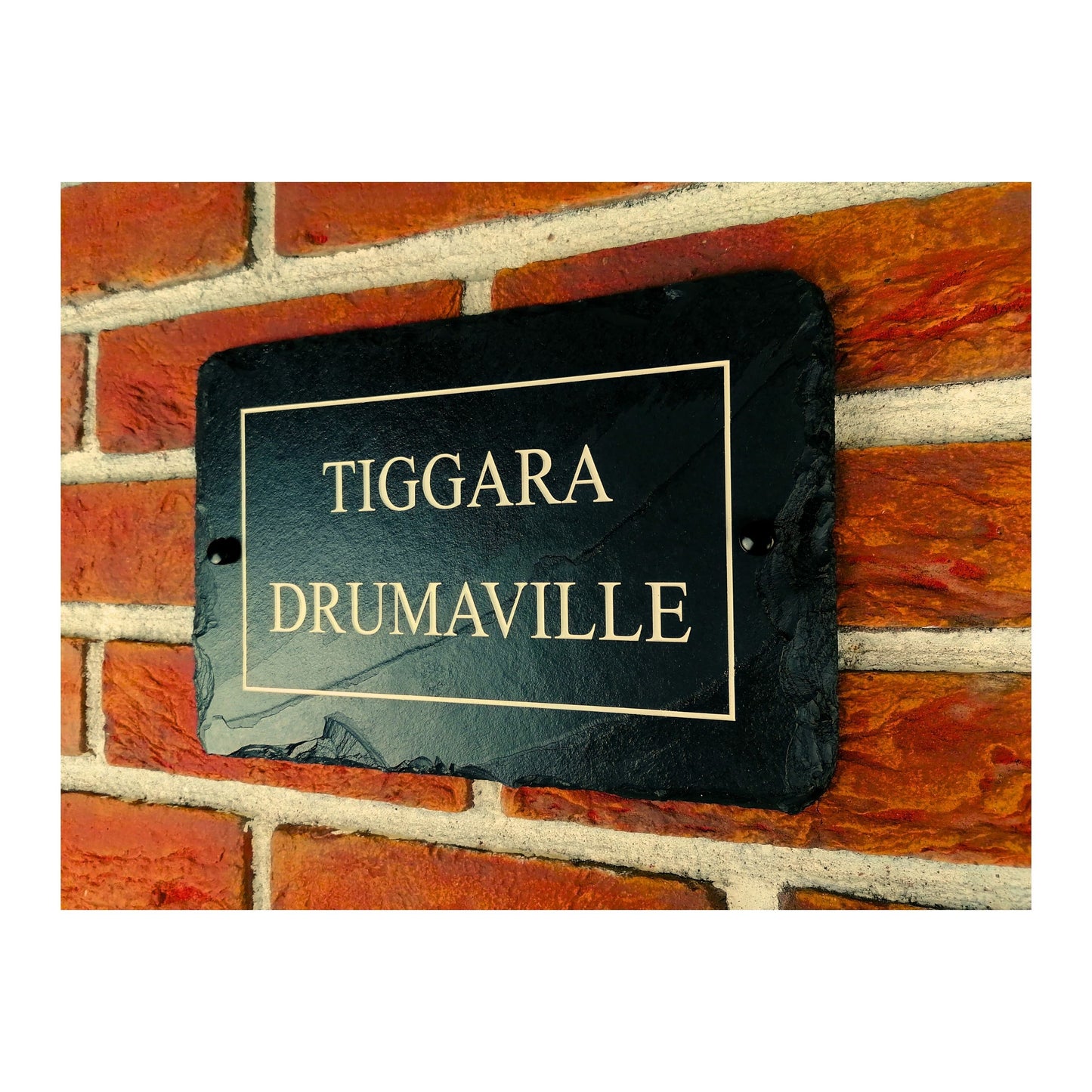 Engraved Natural Slate House Address Sign - Rustic Farmhouse Style Door Number - Wedding, Housewarming, Anniversary Gift Idea
