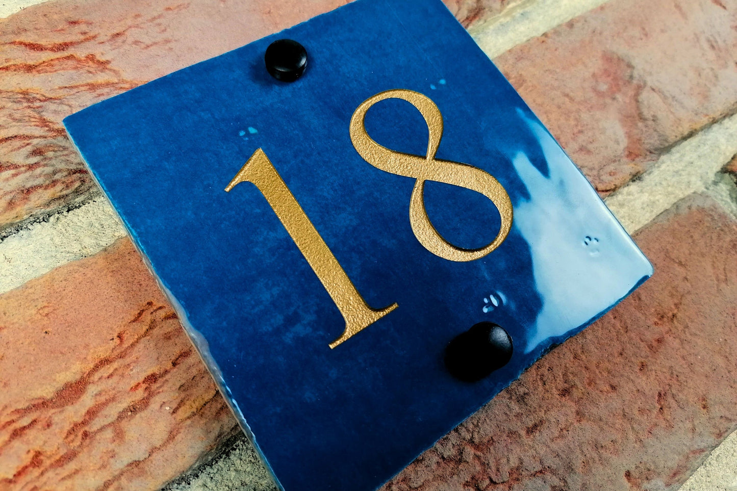 Engraved Ceramic Wall Tile Address Sign | Irish Handmade Square Door Number House Name | Rustic Custom Personalised Postcode Mailbox Irish
