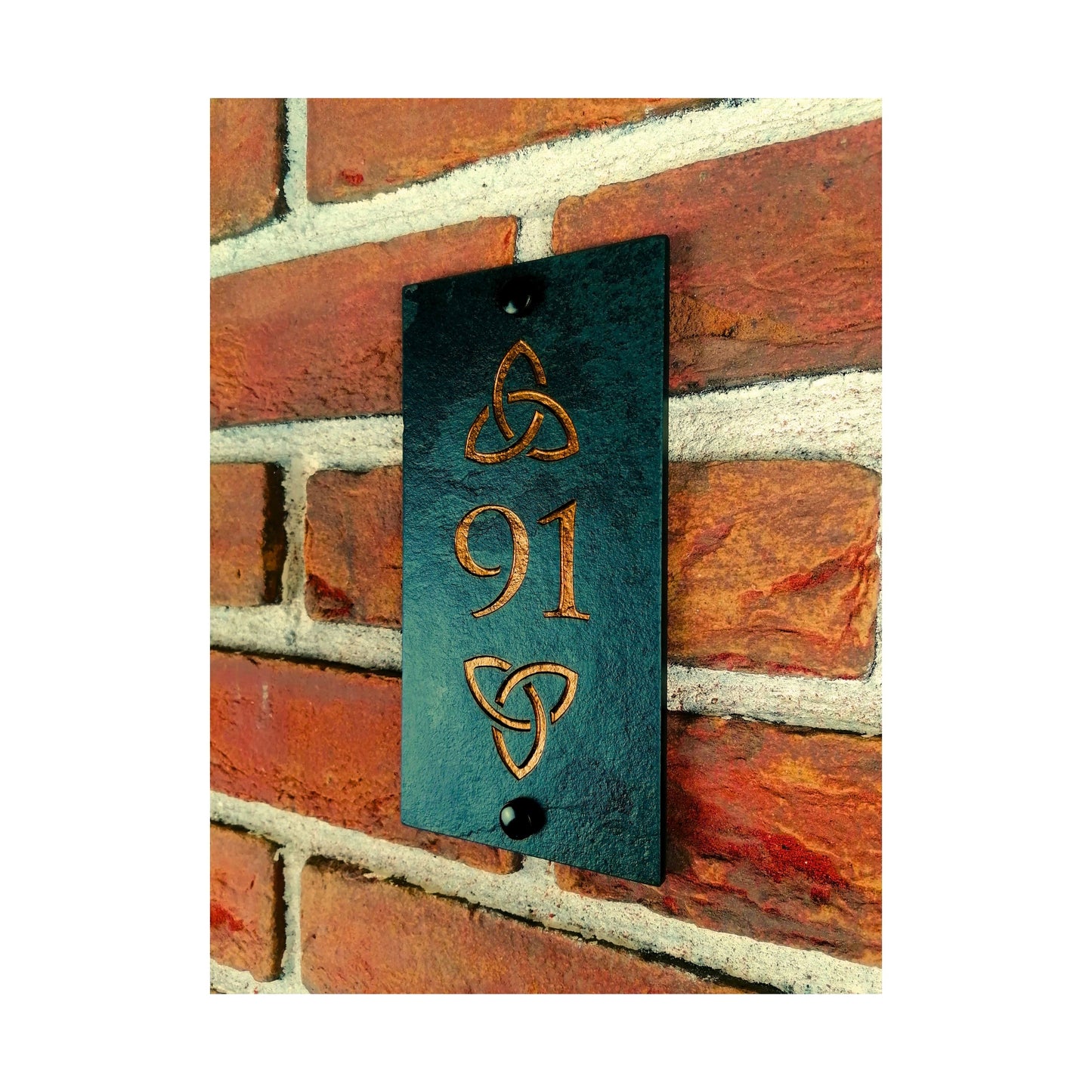 Engraved Natural Slate House Address Sign - Rustic Farmhouse Style Door Number - Wedding, Housewarming, Anniversary Gift Idea