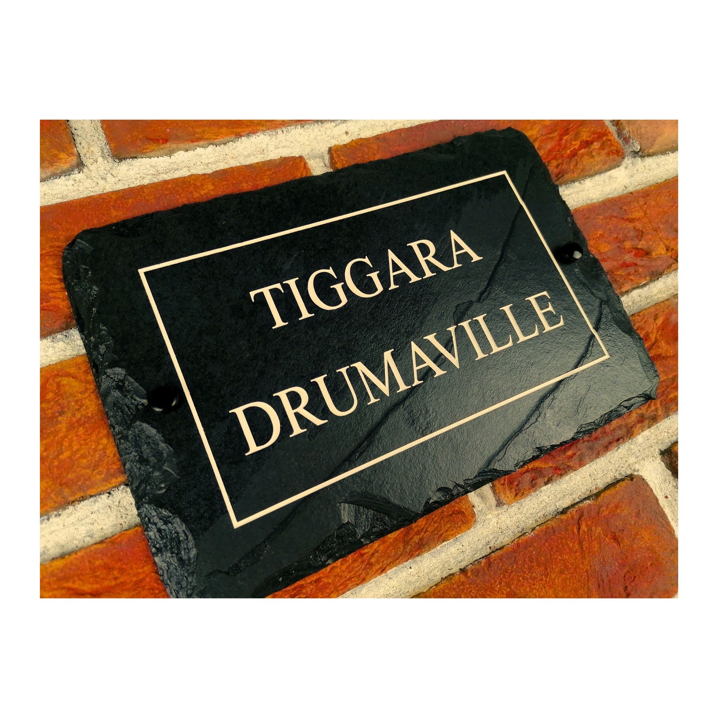 Engraved Natural Slate House Address Sign - Rustic Farmhouse Style Door Number - Wedding, Housewarming, Anniversary Gift Idea