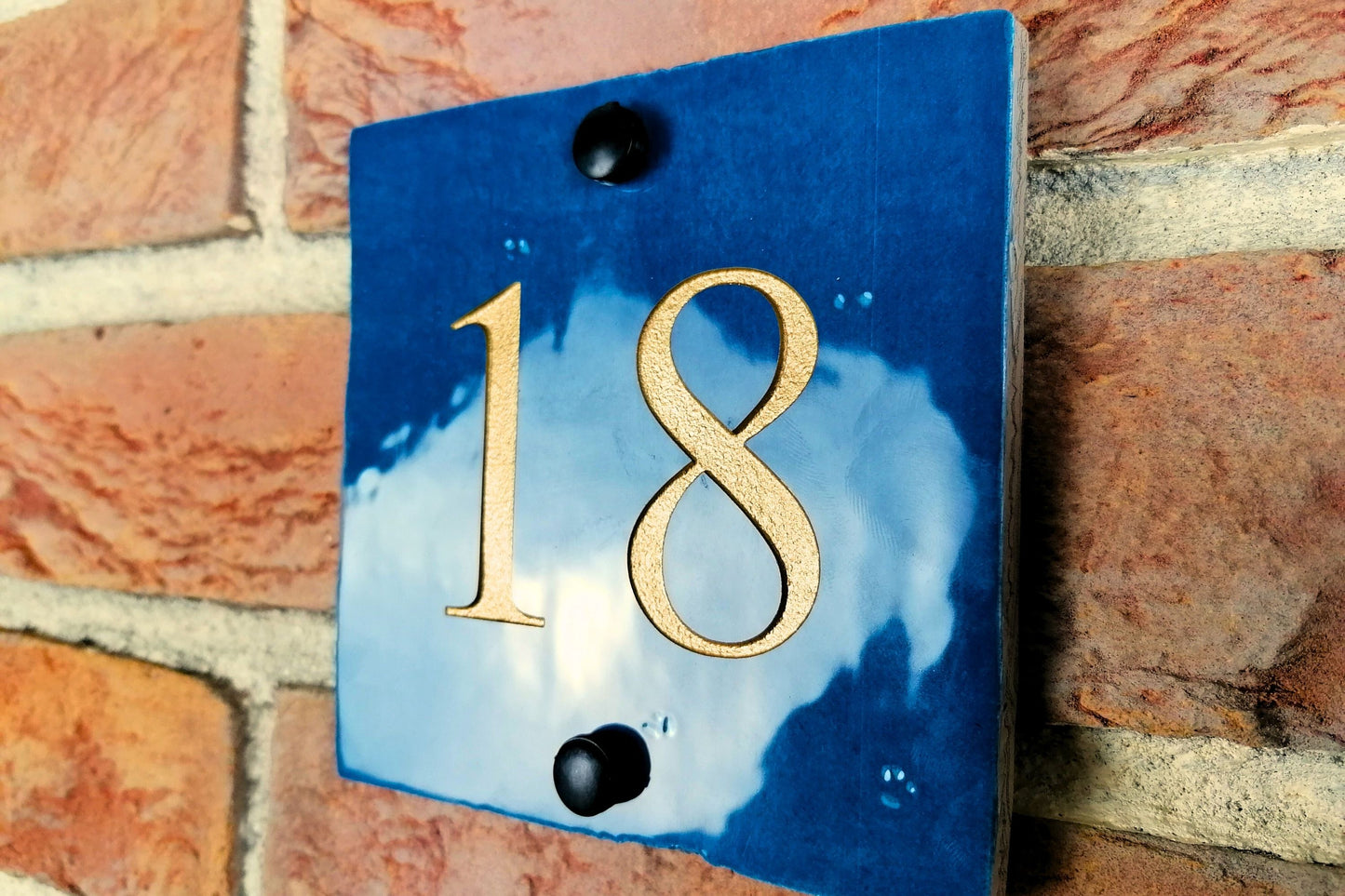 Engraved Ceramic Wall Tile Address Sign | Irish Handmade Square Door Number House Name | Rustic Custom Personalised Postcode Mailbox Irish