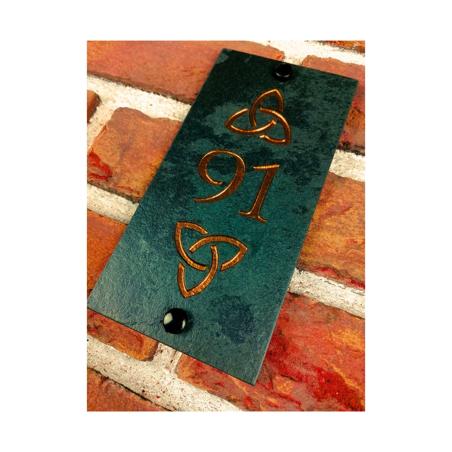 Engraved Natural Slate House Address Sign - Rustic Farmhouse Style Door Number - Wedding, Housewarming, Anniversary Gift Idea
