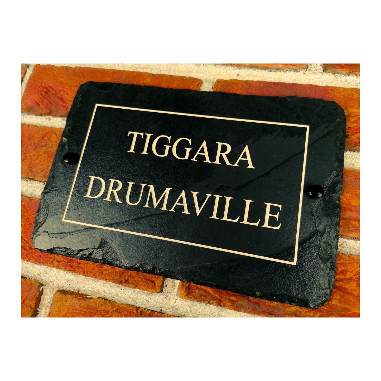 Engraved Natural Slate House Address Sign - Rustic Farmhouse Style Door Number - Wedding, Housewarming, Anniversary Gift Idea