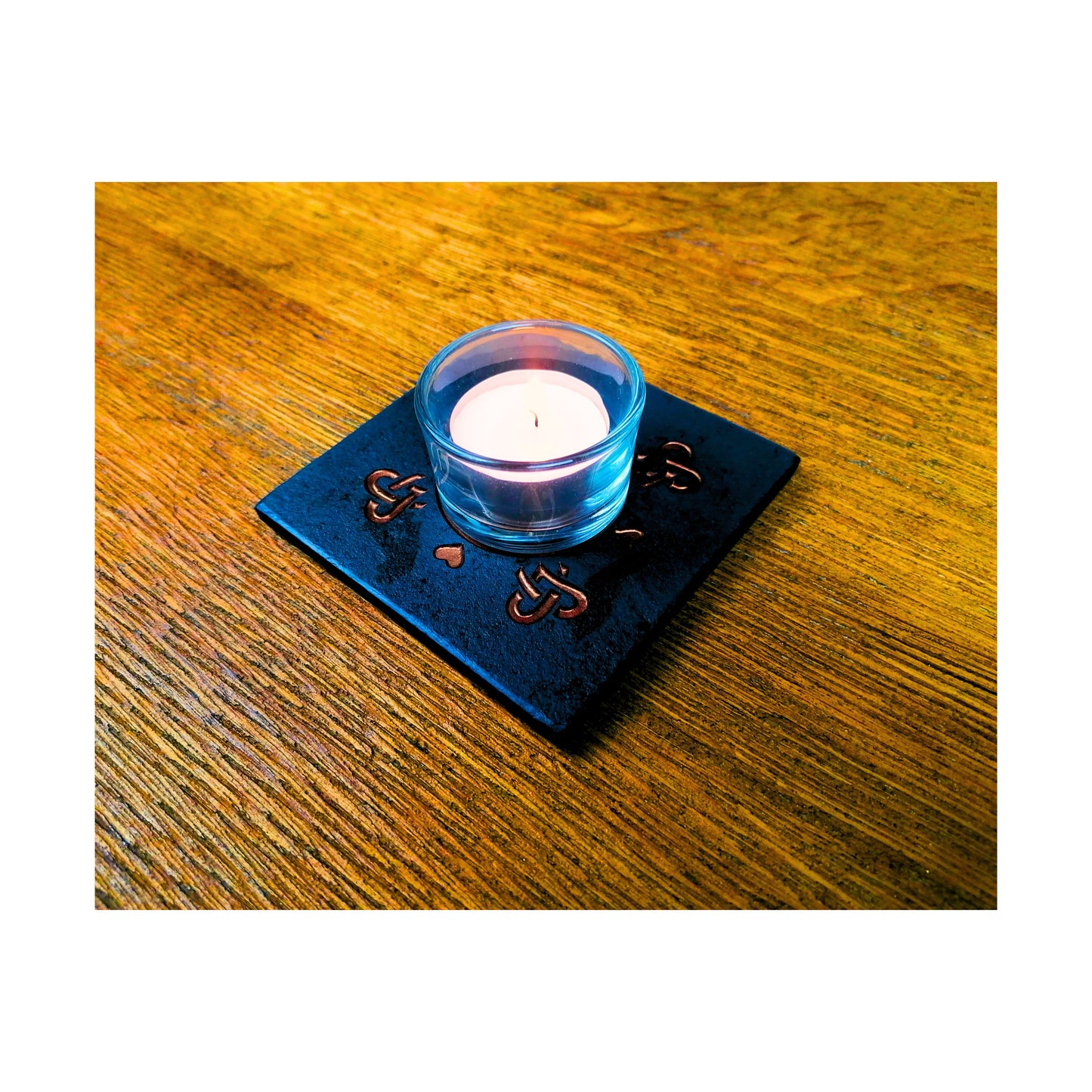 Handmade Tealight Candle Holder | Deep Engraved Natural Slate | Unique Gift Idea | Made In Ireland | Gold Copper Silver | Modern Home Decor