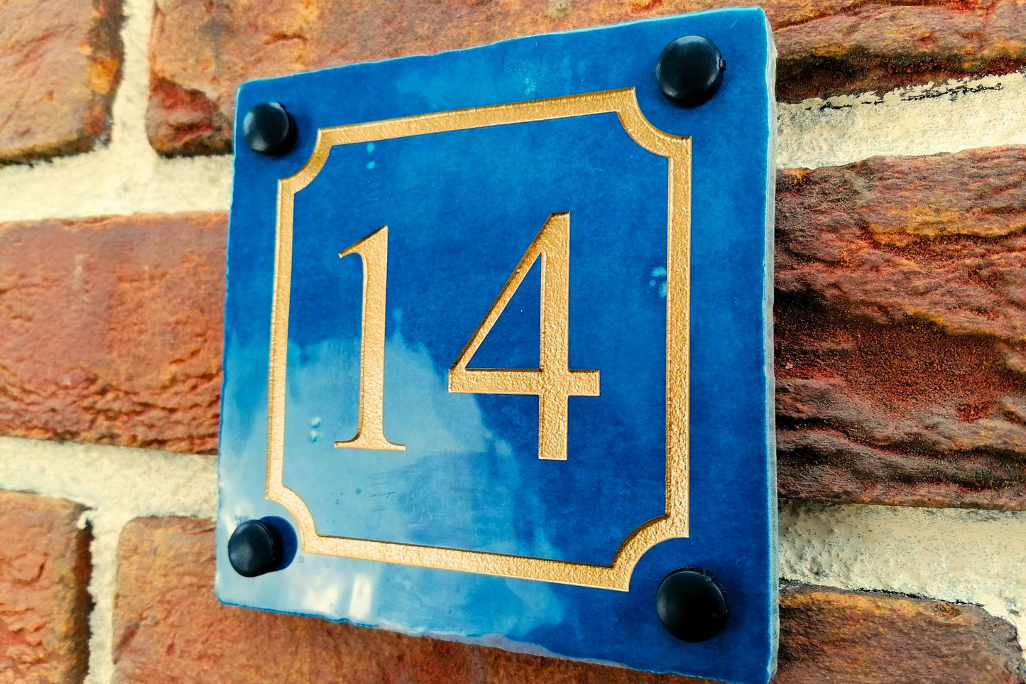 Engraved Ceramic Wall Tile Address Sign | Irish Handmade Square Door Number House Name | Rustic Custom Personalised Postcode Mailbox Irish