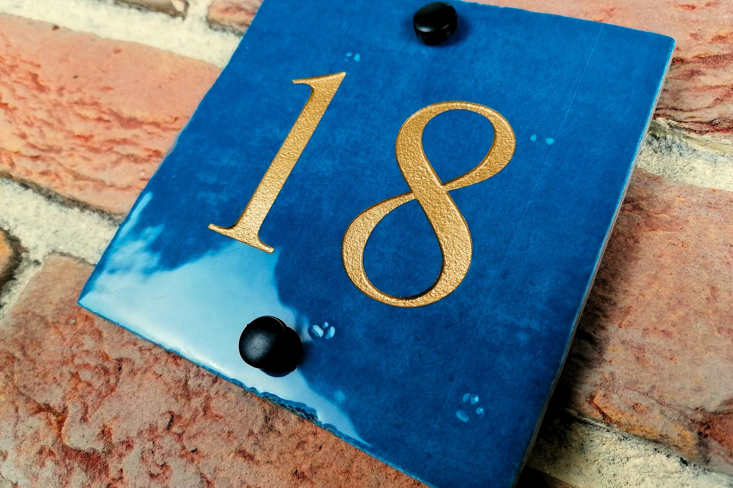 Engraved Ceramic Wall Tile Address Sign | Irish Handmade Square Door Number House Name | Rustic Custom Personalised Postcode Mailbox Irish