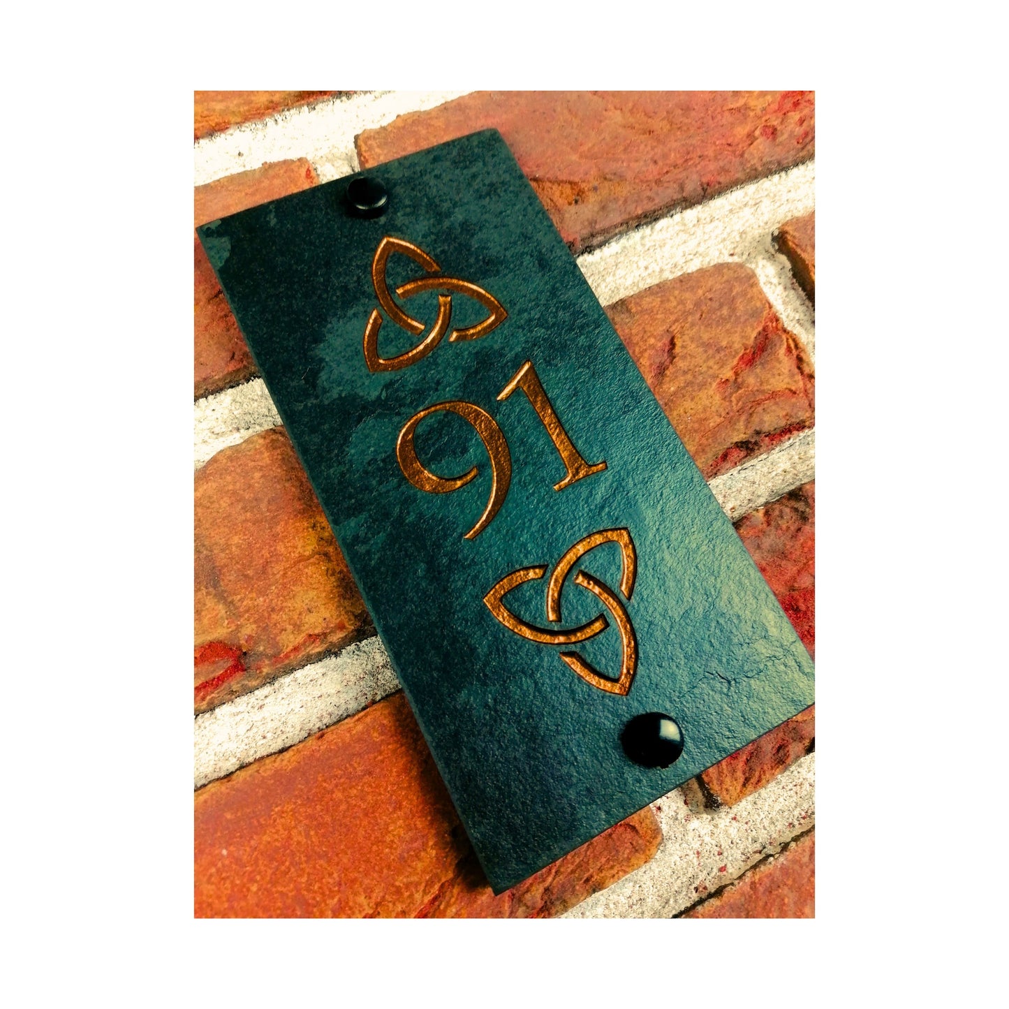 Engraved Natural Slate House Address Sign - Rustic Farmhouse Style Door Number - Wedding, Housewarming, Anniversary Gift Idea