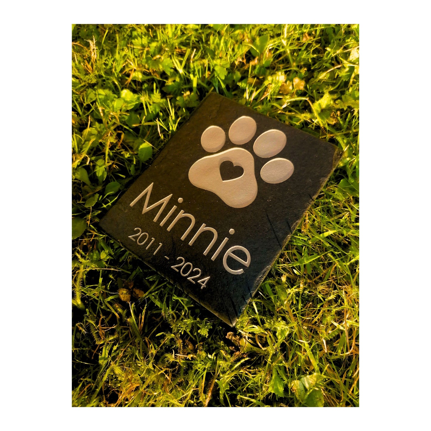Personalised Custom Pet Paw Print | Engraved Natural Slate Memorial Plaque | Gold Copper Silver | Memories Tributes Markers Stone Headstones