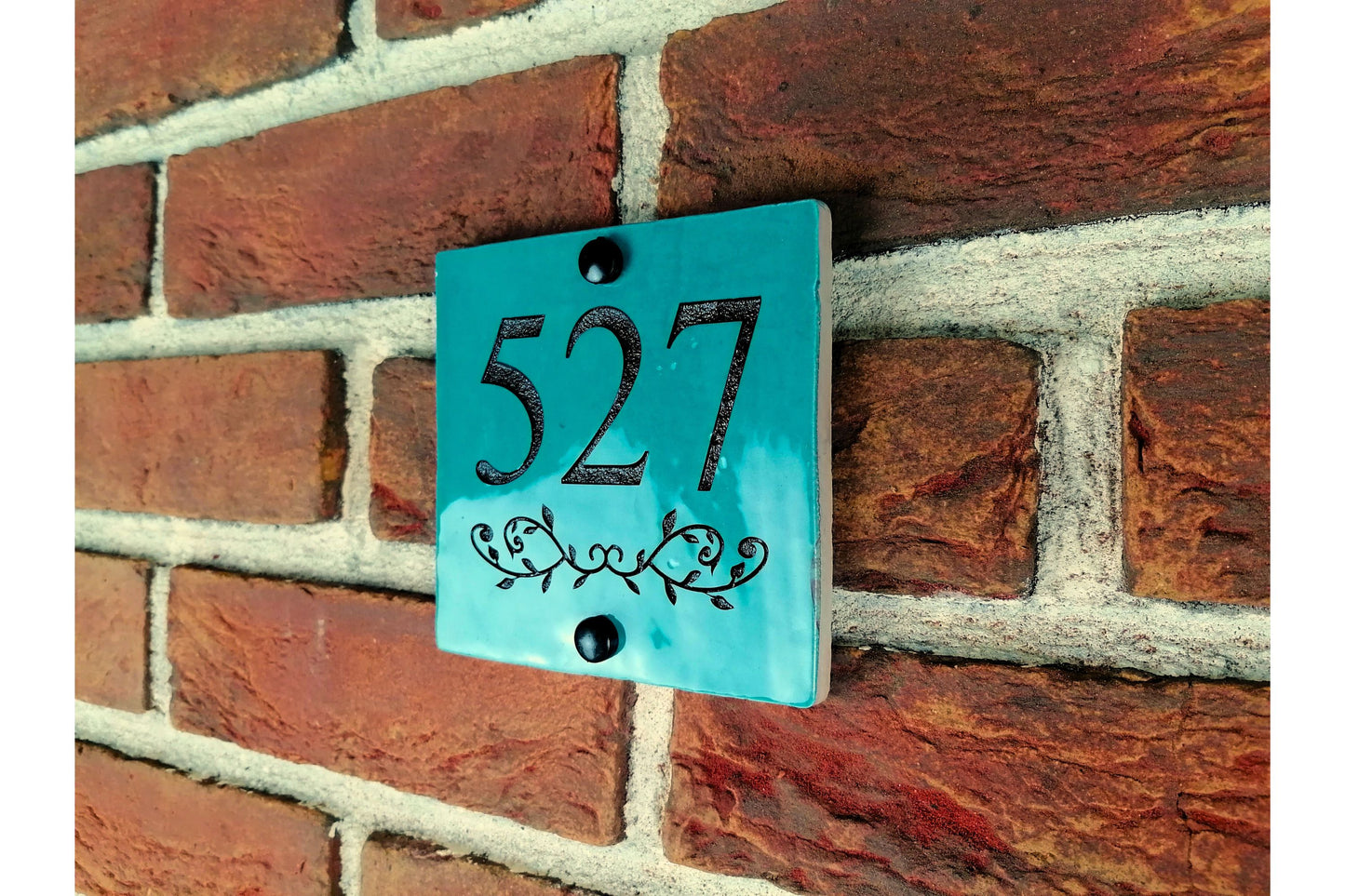 Engraved Ceramic Wall Tile Address Sign | Irish Handmade Square Door Number House Name | Rustic Custom Personalised Postcode Mailbox Irish