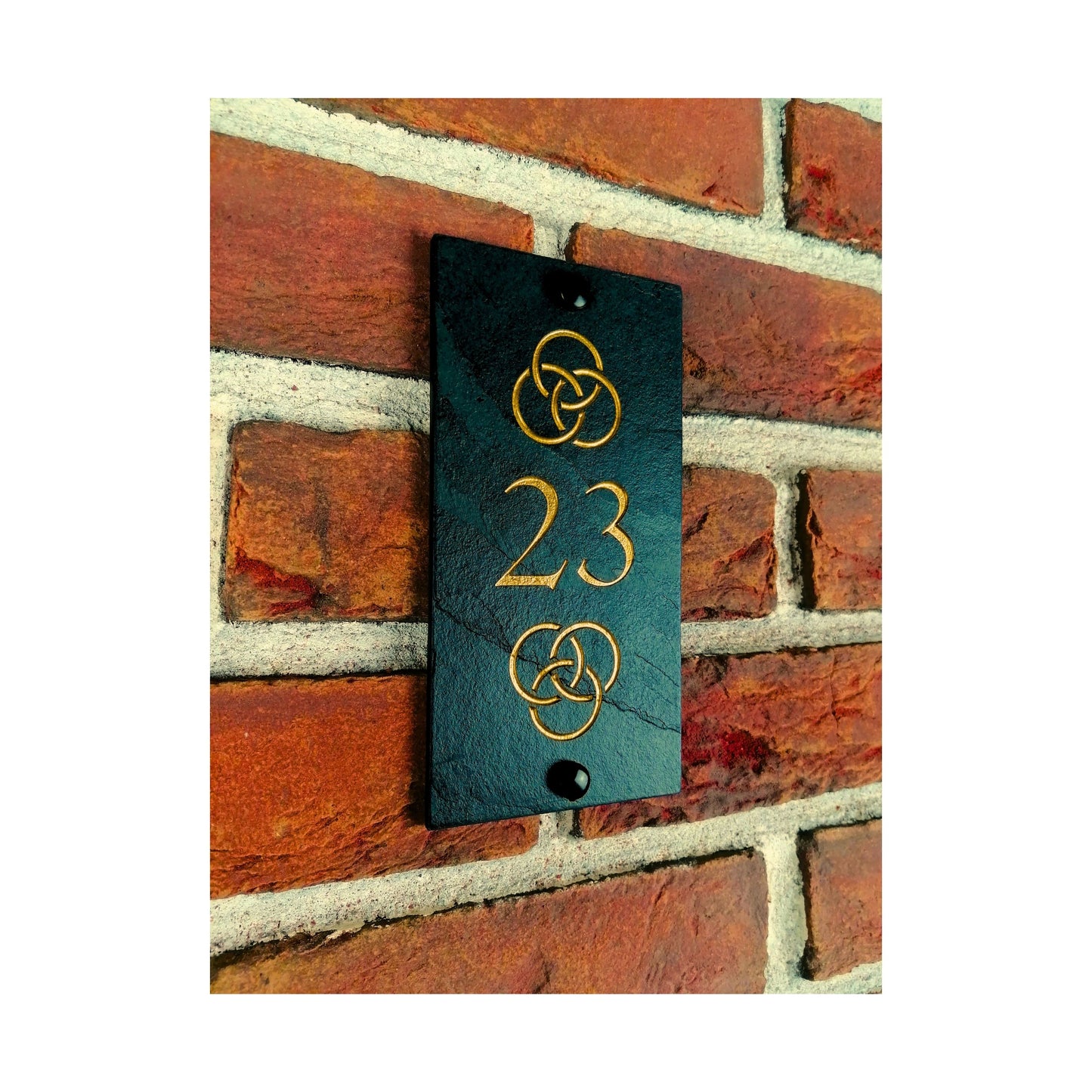 Engraved Natural Slate House Address Sign - Rustic Farmhouse Style Door Number - Wedding, Housewarming, Anniversary Gift Idea - Celtic Knots Gaelic Irish
