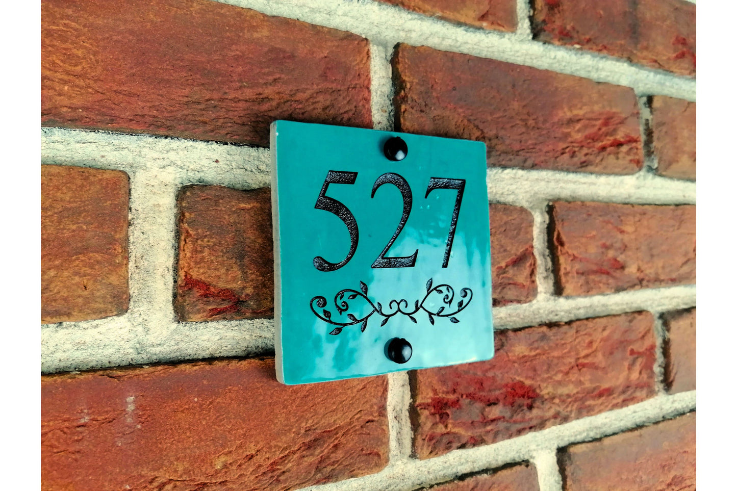 Engraved Ceramic Wall Tile Address Sign | Irish Handmade Square Door Number House Name | Rustic Custom Personalised Postcode Mailbox Irish