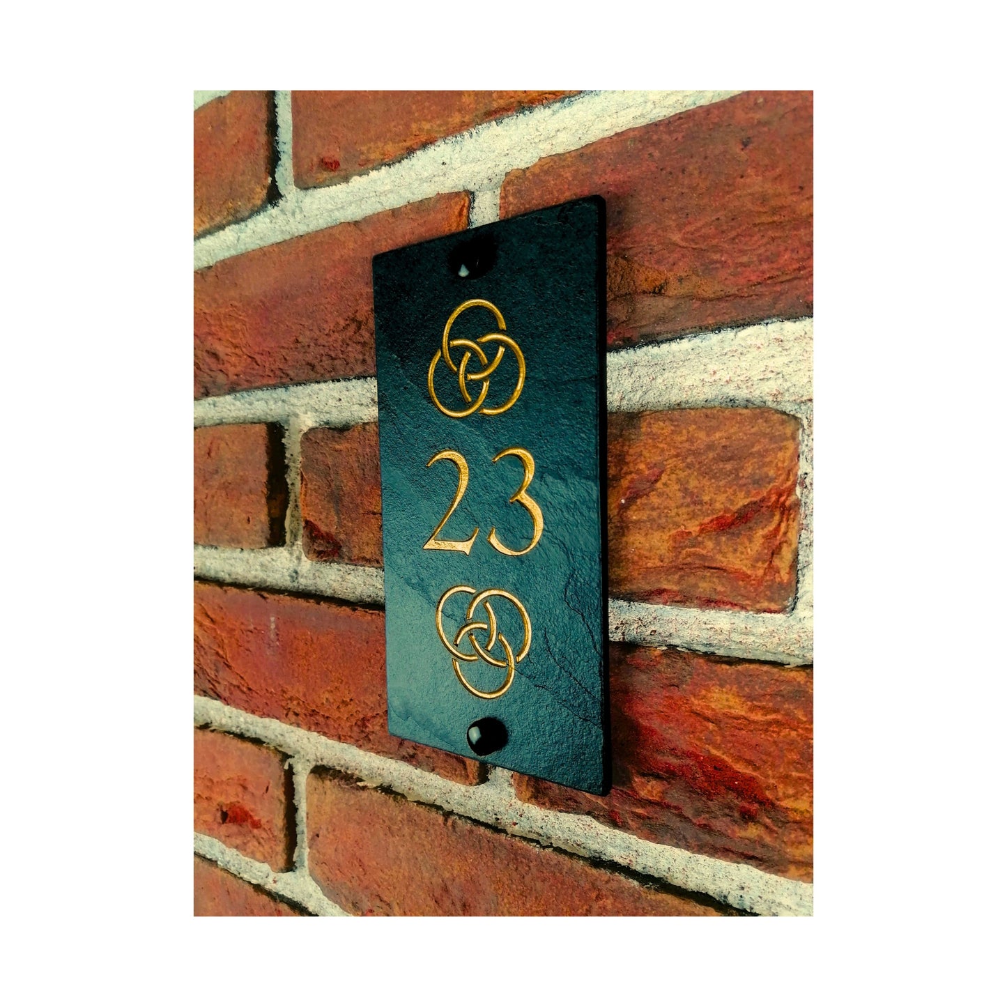 Engraved Natural Slate House Address Sign - Rustic Farmhouse Style Door Number - Wedding, Housewarming, Anniversary Gift Idea - Celtic Knots Gaelic Irish