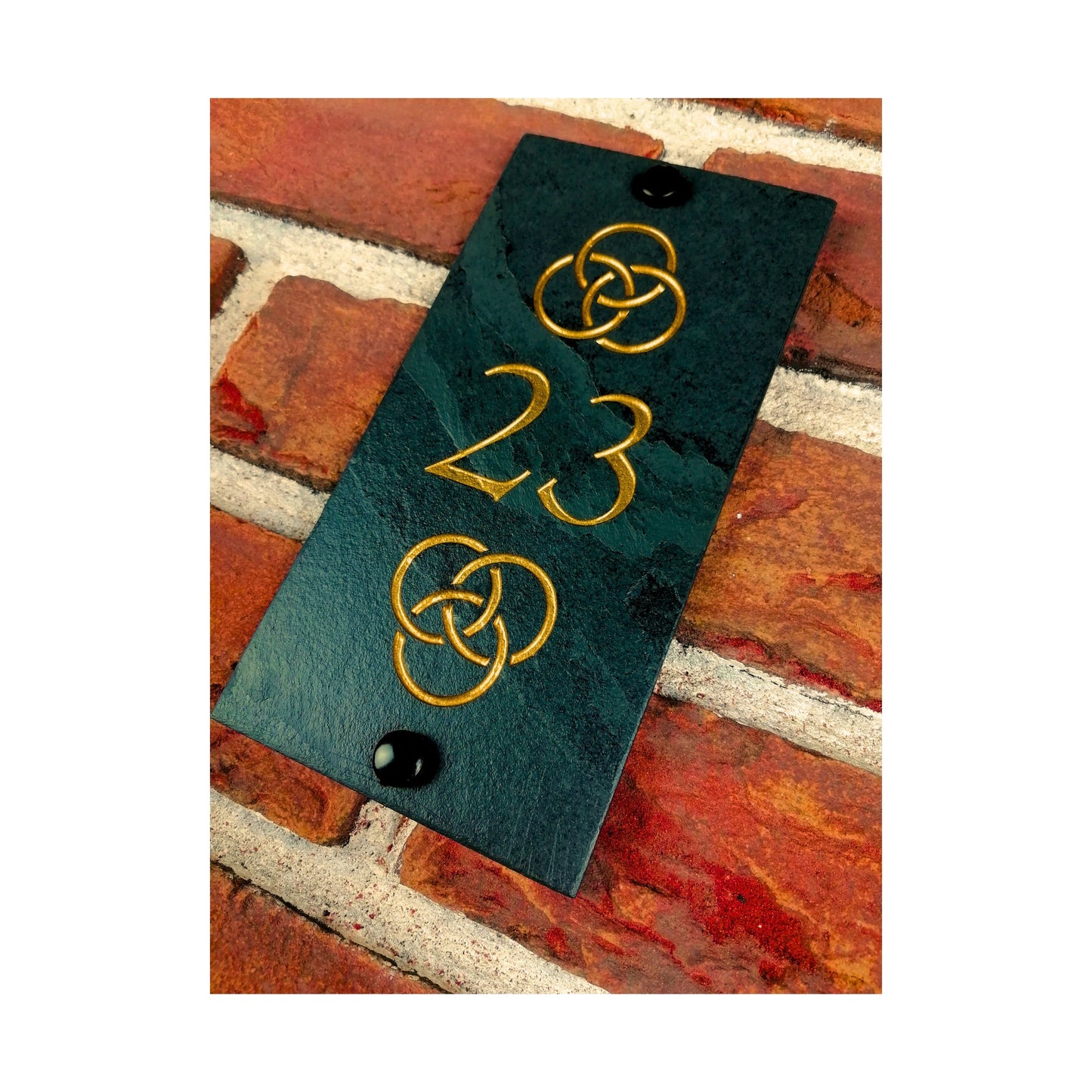 Engraved Natural Slate House Address Sign - Rustic Farmhouse Style Door Number - Wedding, Housewarming, Anniversary Gift Idea - Celtic Knots Gaelic Irish