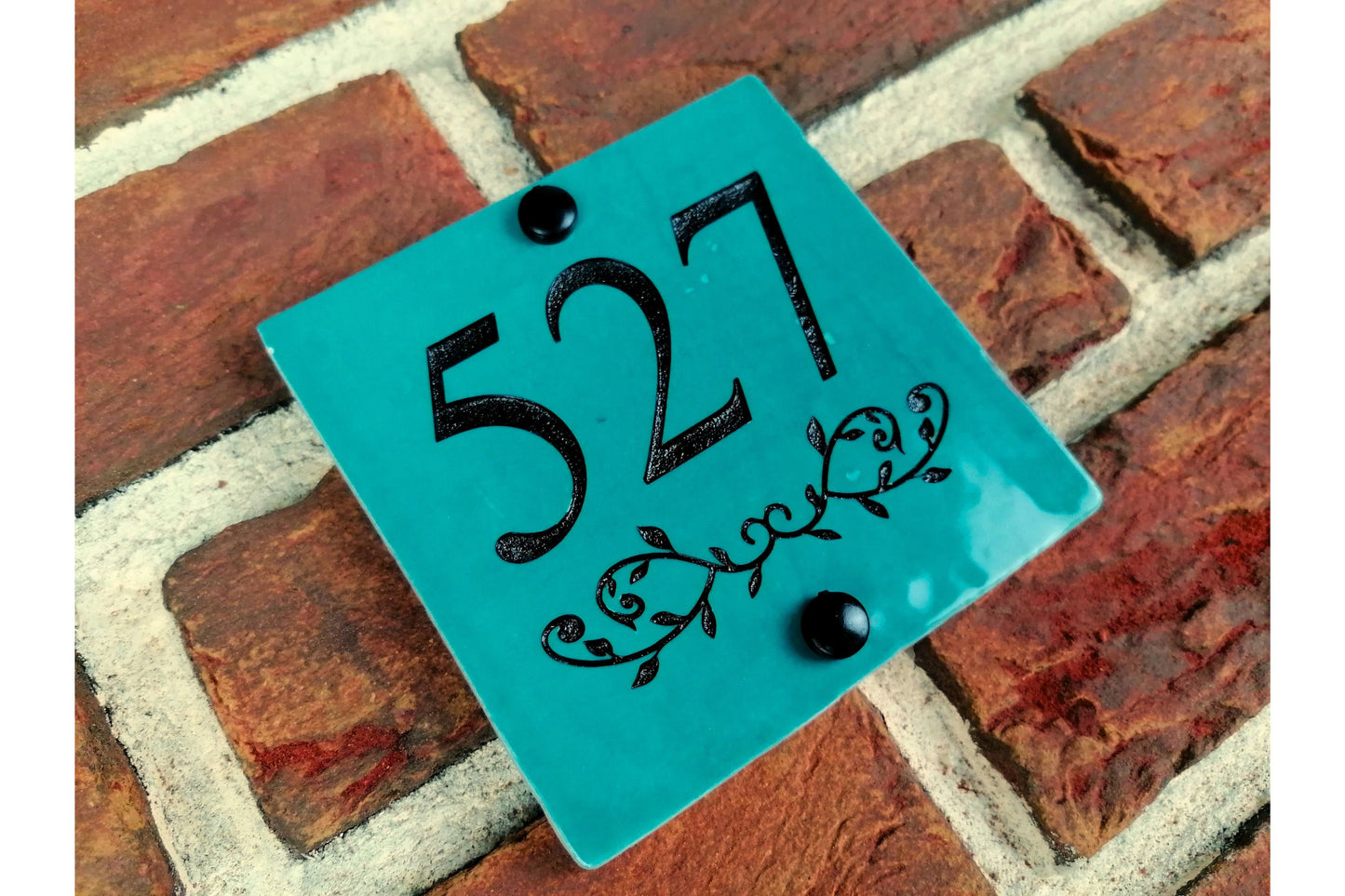 Engraved Ceramic Wall Tile Address Sign | Irish Handmade Square Door Number House Name | Rustic Custom Personalised Postcode Mailbox Irish