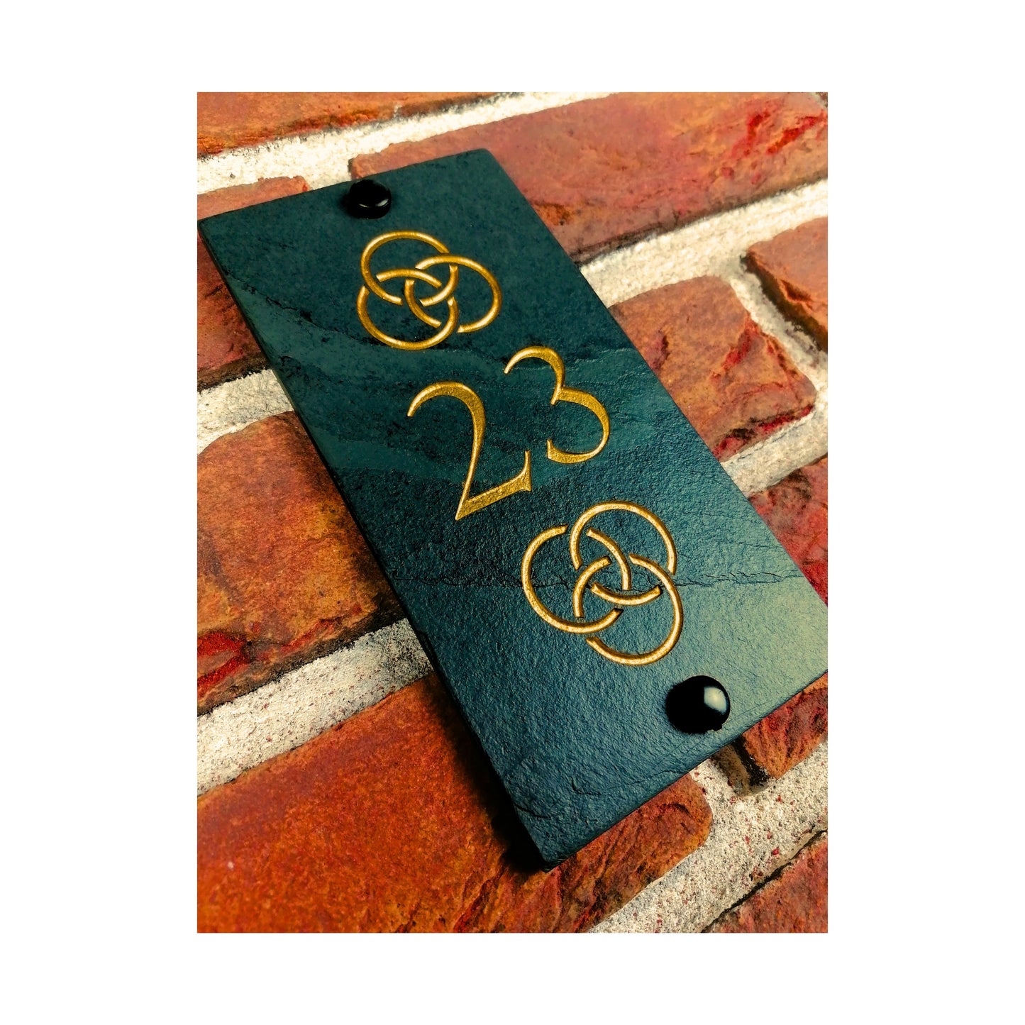 Engraved Natural Slate House Address Sign - Rustic Farmhouse Style Door Number - Wedding, Housewarming, Anniversary Gift Idea - Celtic Knots Gaelic Irish