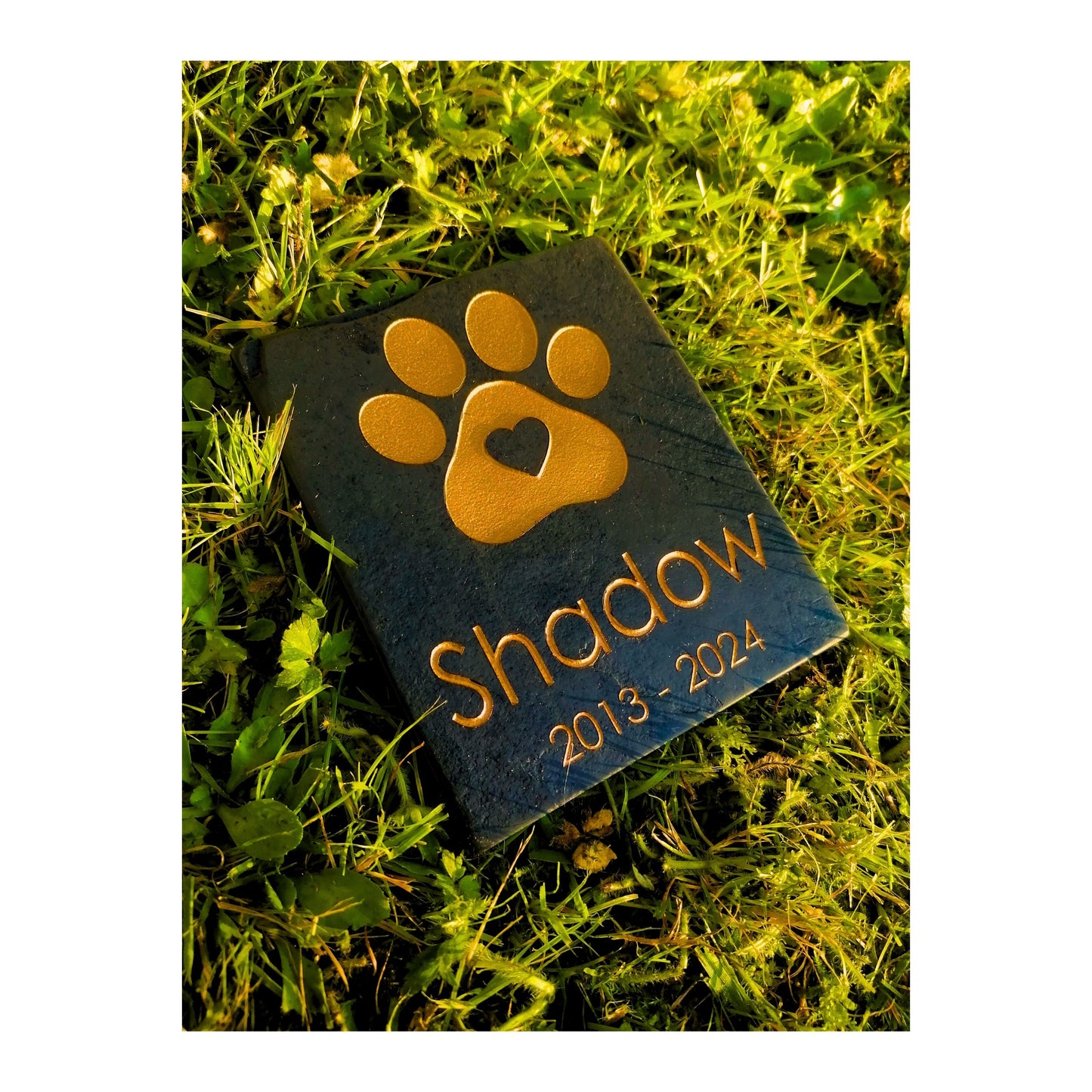 Personalised Custom Pet Paw Print | Engraved Natural Slate Memorial Plaque | Gold Copper Silver | Memories Tributes Markers Stone Headstones