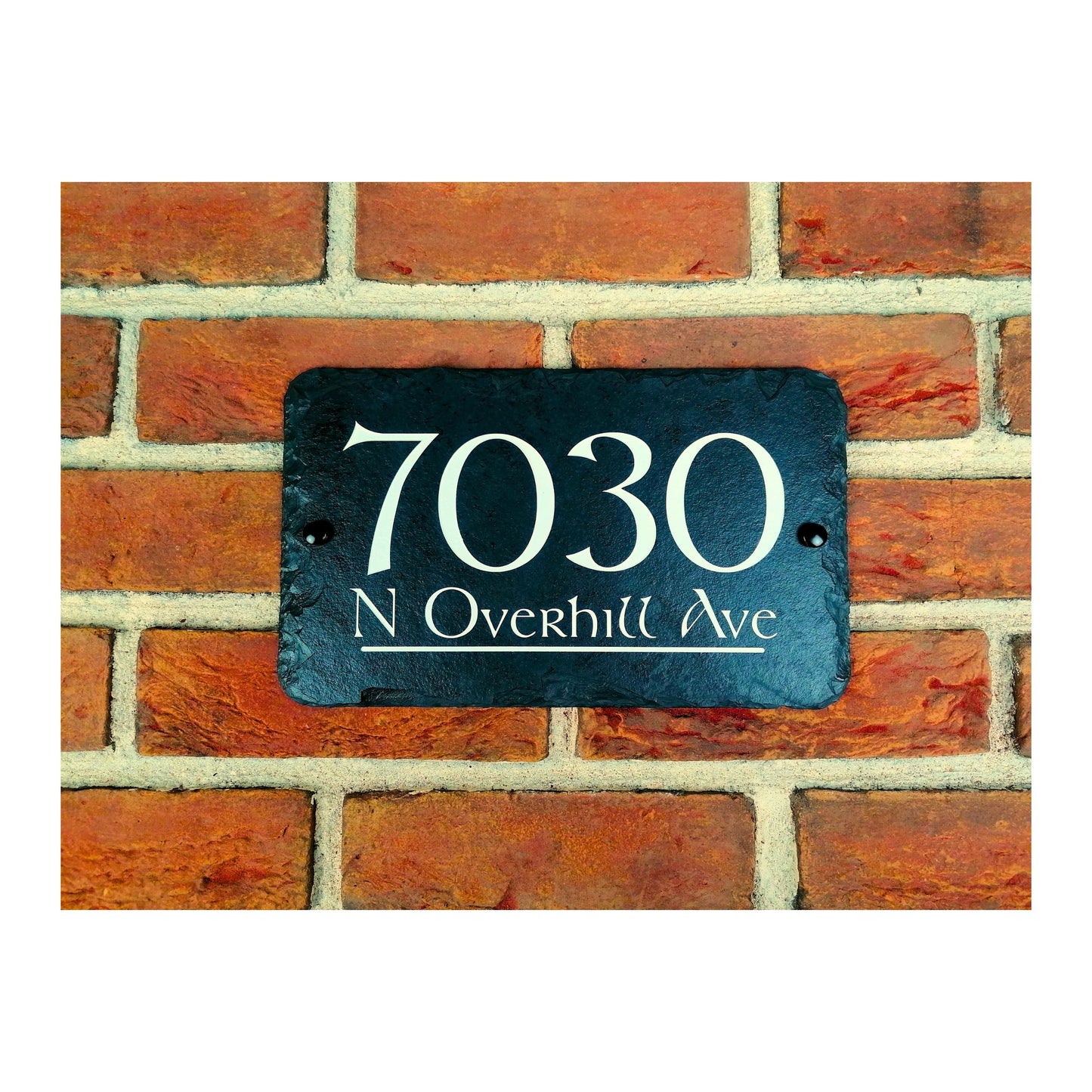 Engraved Natural Slate House Address Sign - Rustic Farmhouse Style Door Number - Wedding, Housewarming, Anniversary Gift Idea