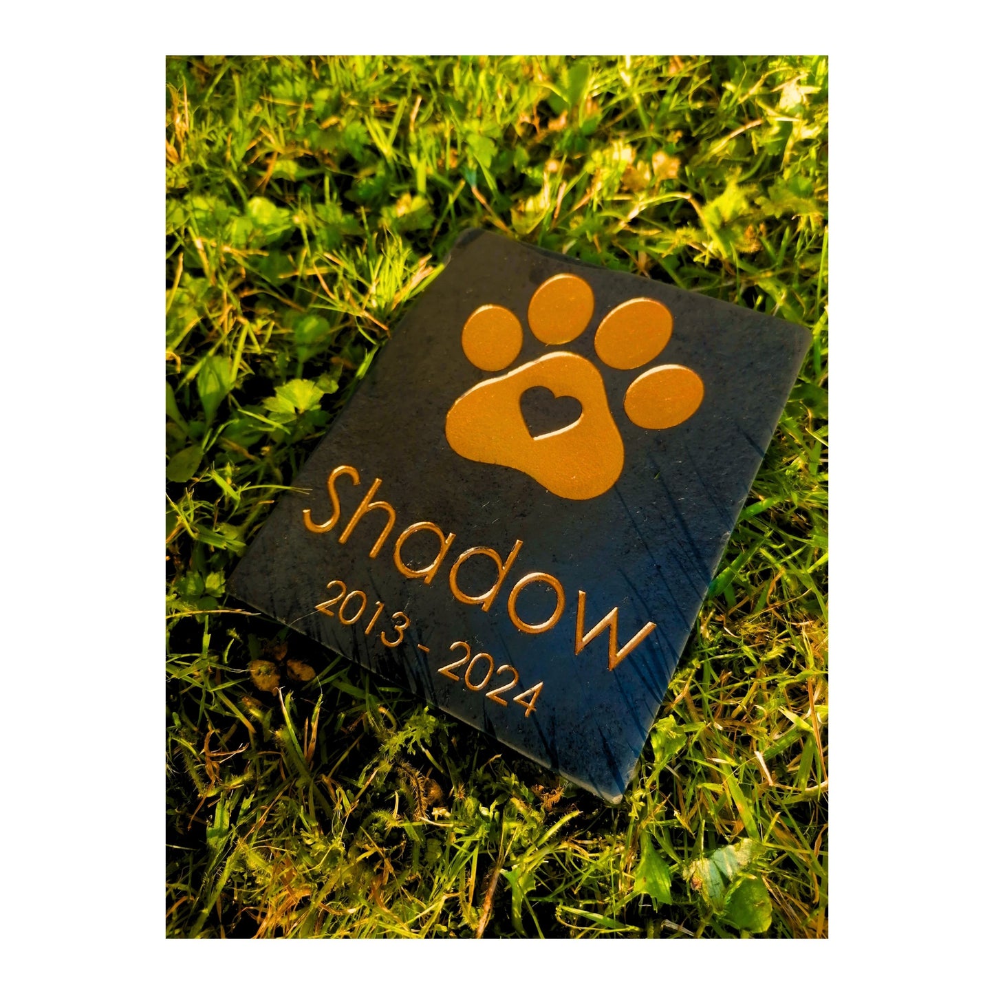 Personalised Custom Pet Paw Print | Engraved Natural Slate Memorial Plaque | Gold Copper Silver | Memories Tributes Markers Stone Headstones