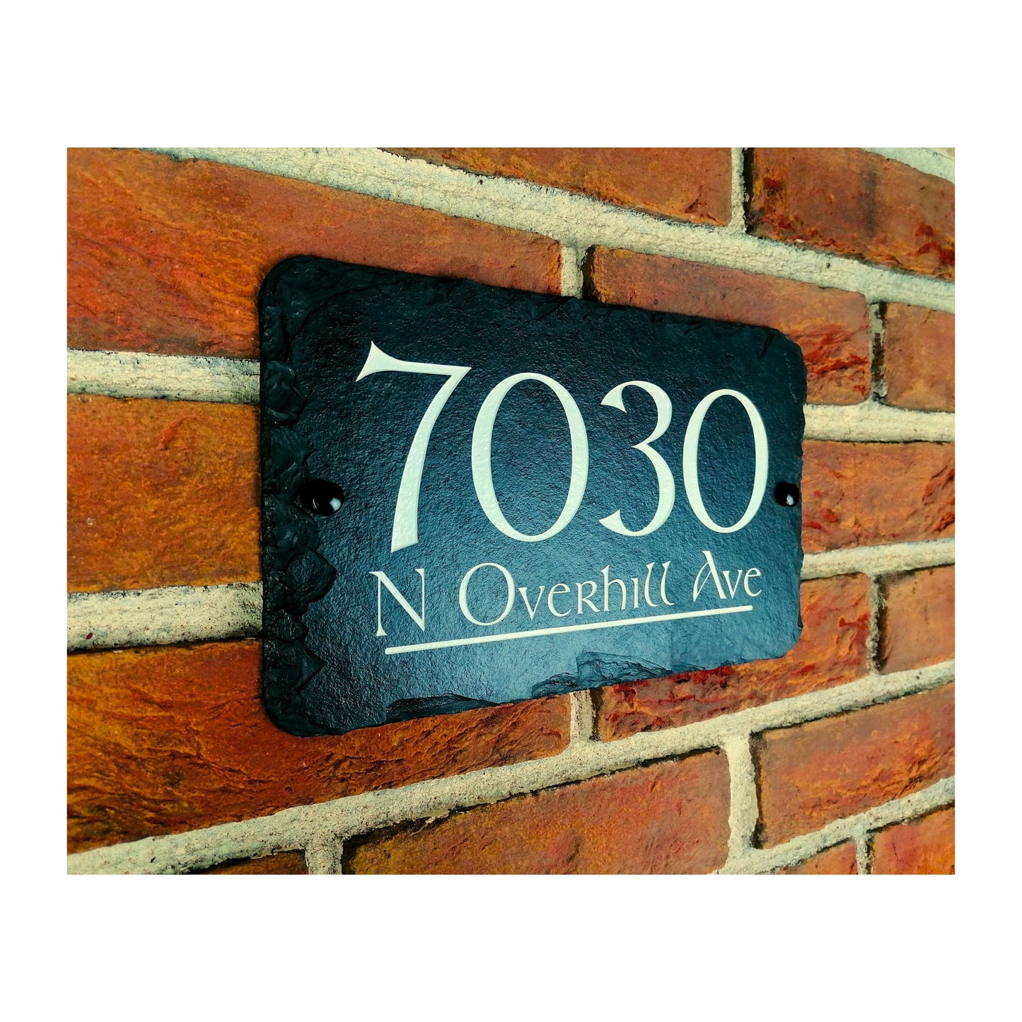 Engraved Natural Slate House Address Sign - Rustic Farmhouse Style Door Number - Wedding, Housewarming, Anniversary Gift Idea