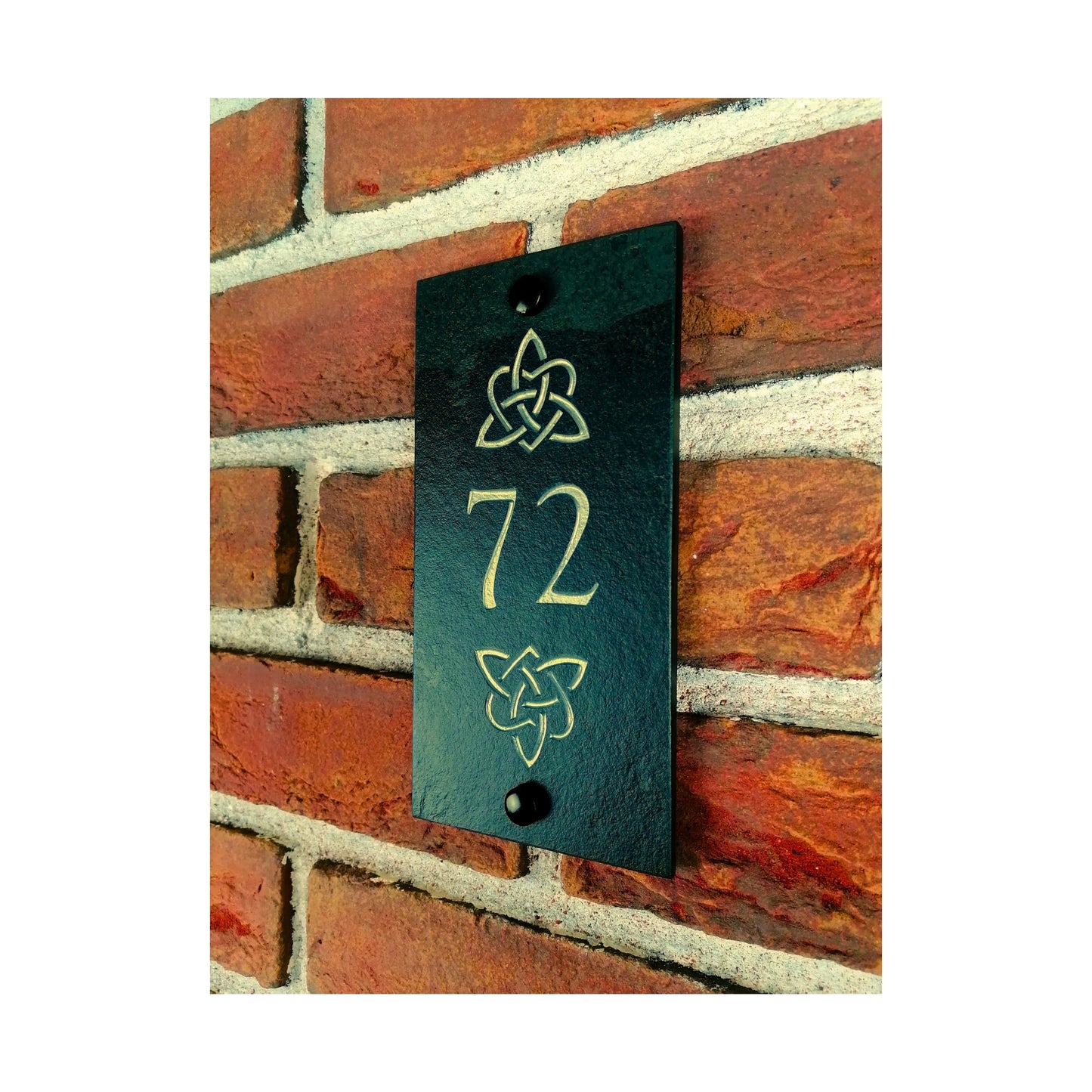 Engraved Natural Slate House Address Sign - Rustic Farmhouse Style Door Number - Wedding, Housewarming, Anniversary Gift Idea