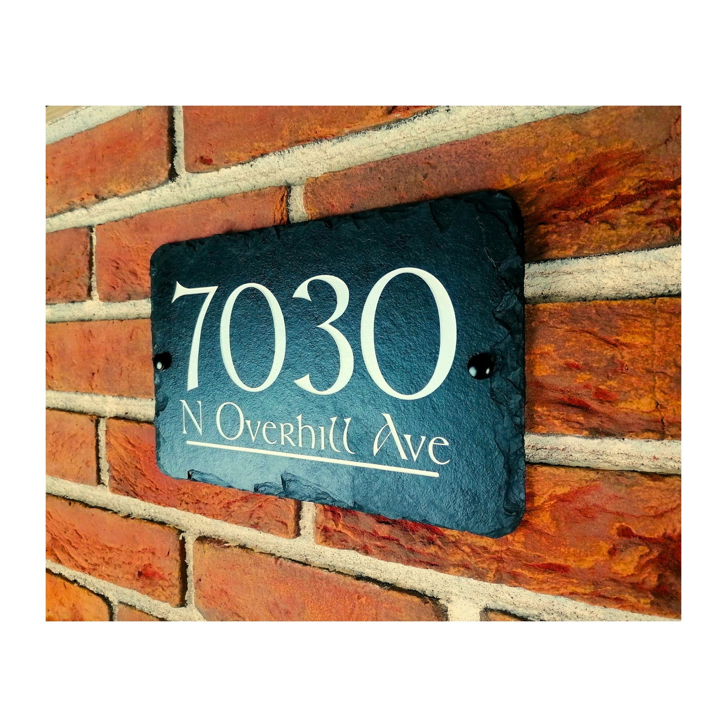 Engraved Natural Slate House Address Sign - Rustic Farmhouse Style Door Number - Wedding, Housewarming, Anniversary Gift Idea