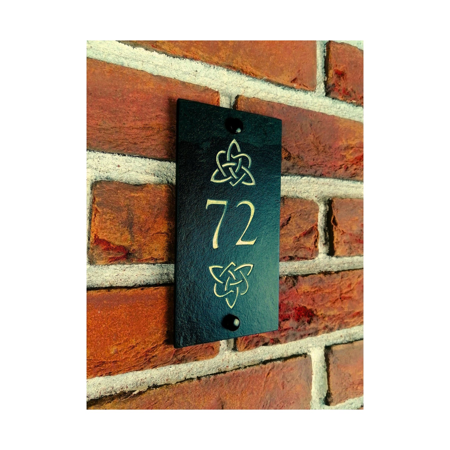 Engraved Natural Slate House Address Sign - Rustic Farmhouse Style Door Number - Wedding, Housewarming, Anniversary Gift Idea