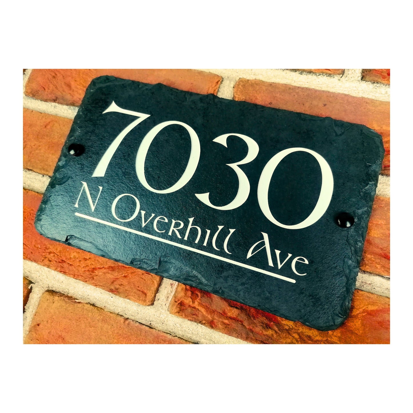 Engraved Natural Slate House Address Sign - Rustic Farmhouse Style Door Number - Wedding, Housewarming, Anniversary Gift Idea
