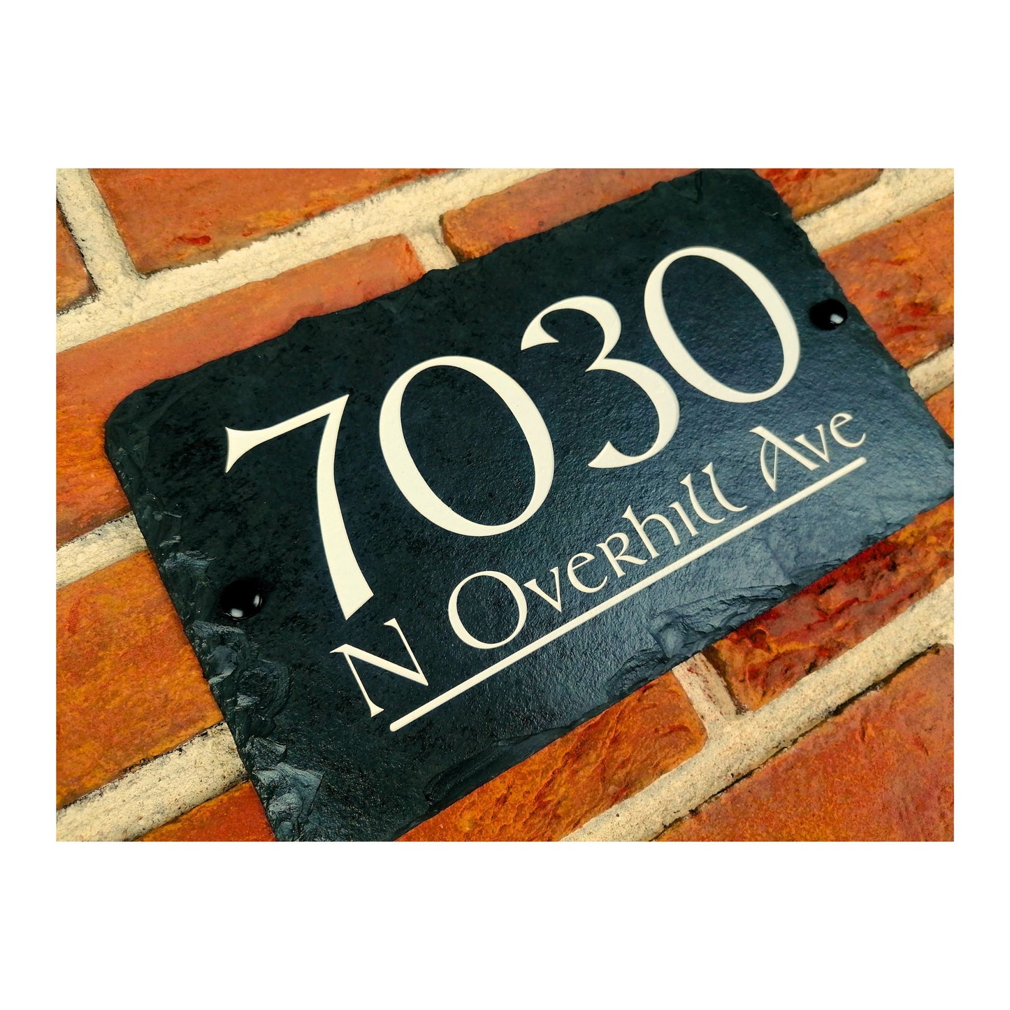 Engraved Natural Slate House Address Sign - Rustic Farmhouse Style Door Number - Wedding, Housewarming, Anniversary Gift Idea