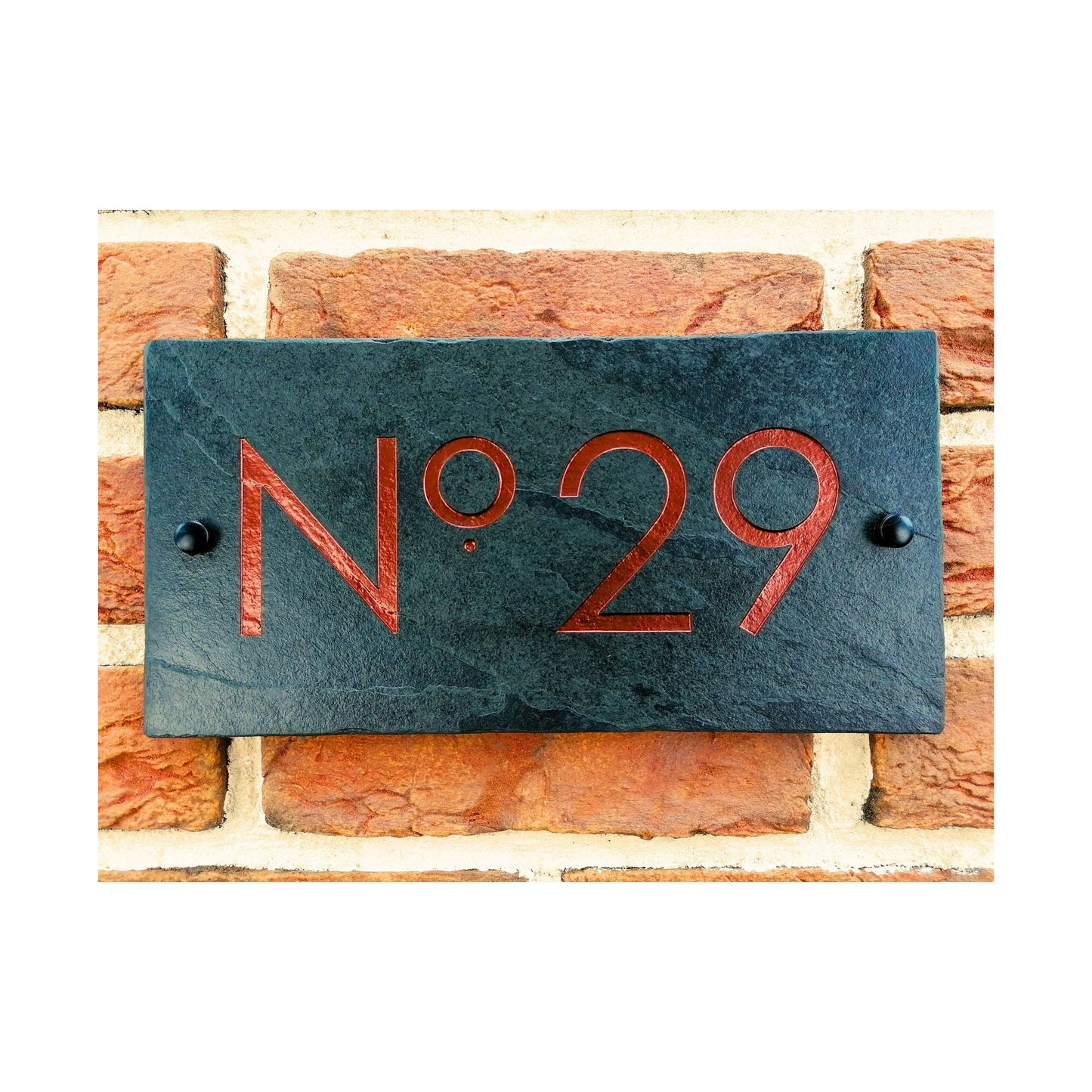 Engraved Natural Slate House Address Sign - Rustic Farmhouse Style Door Number - Wedding, Housewarming, Anniversary Gift Idea