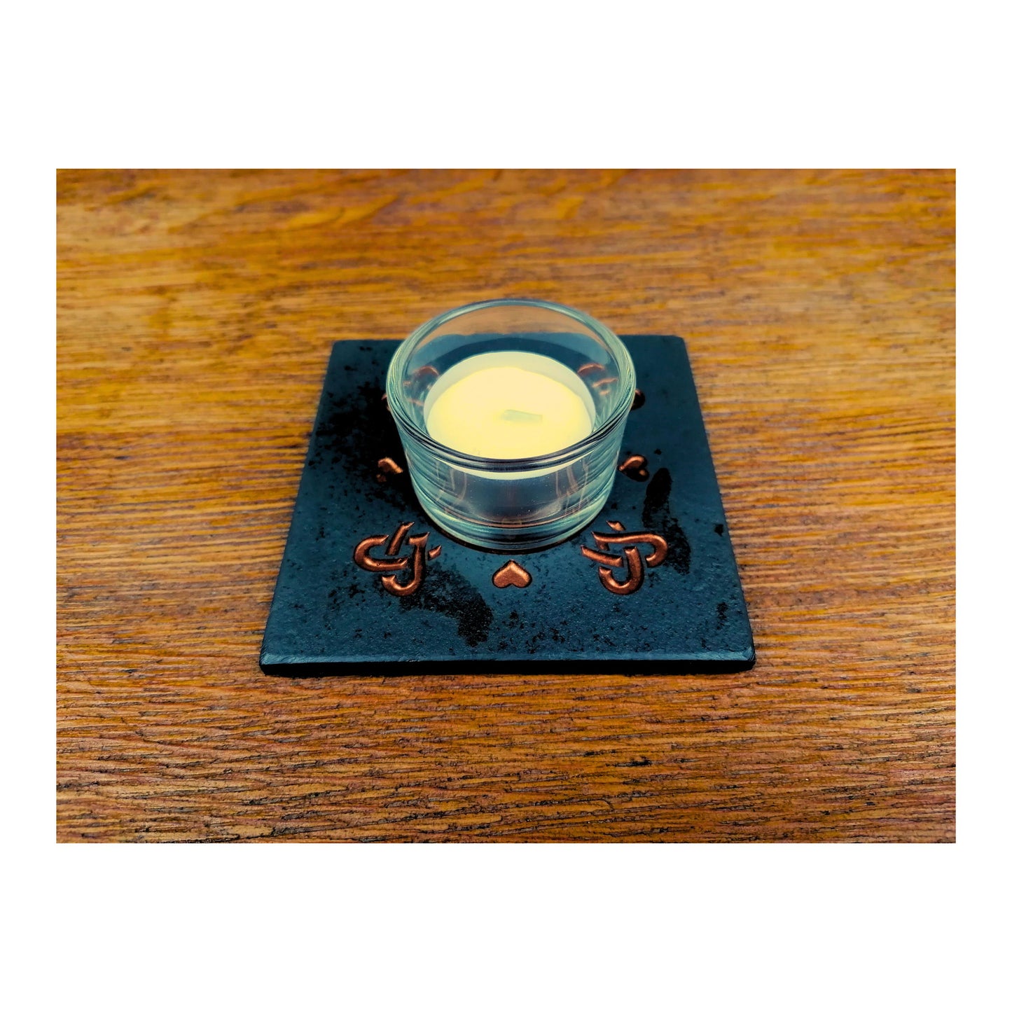 Handmade Tealight Candle Holder | Deep Engraved Natural Slate | Unique Gift Idea | Made In Ireland | Gold Copper Silver | Modern Home Decor