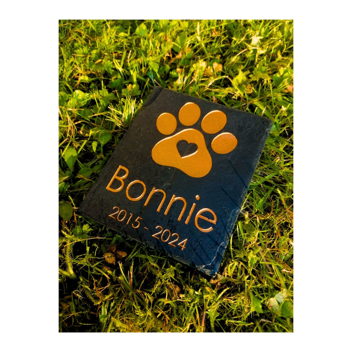 Personalised Custom Pet Paw Print | Engraved Natural Slate Memorial Plaque | Gold Copper Silver | Memories Tributes Markers Stone Headstones
