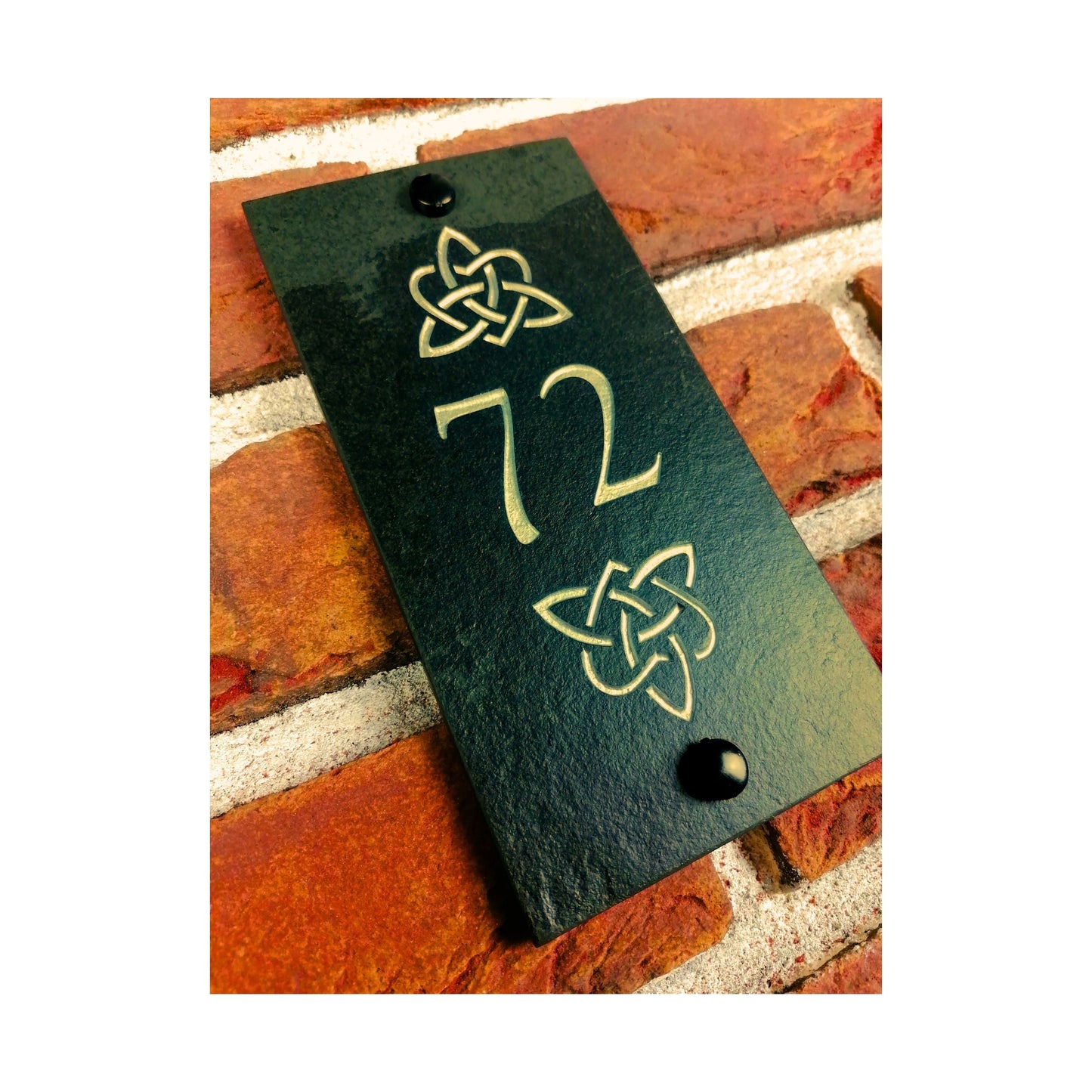 Engraved Natural Slate House Address Sign - Rustic Farmhouse Style Door Number - Wedding, Housewarming, Anniversary Gift Idea