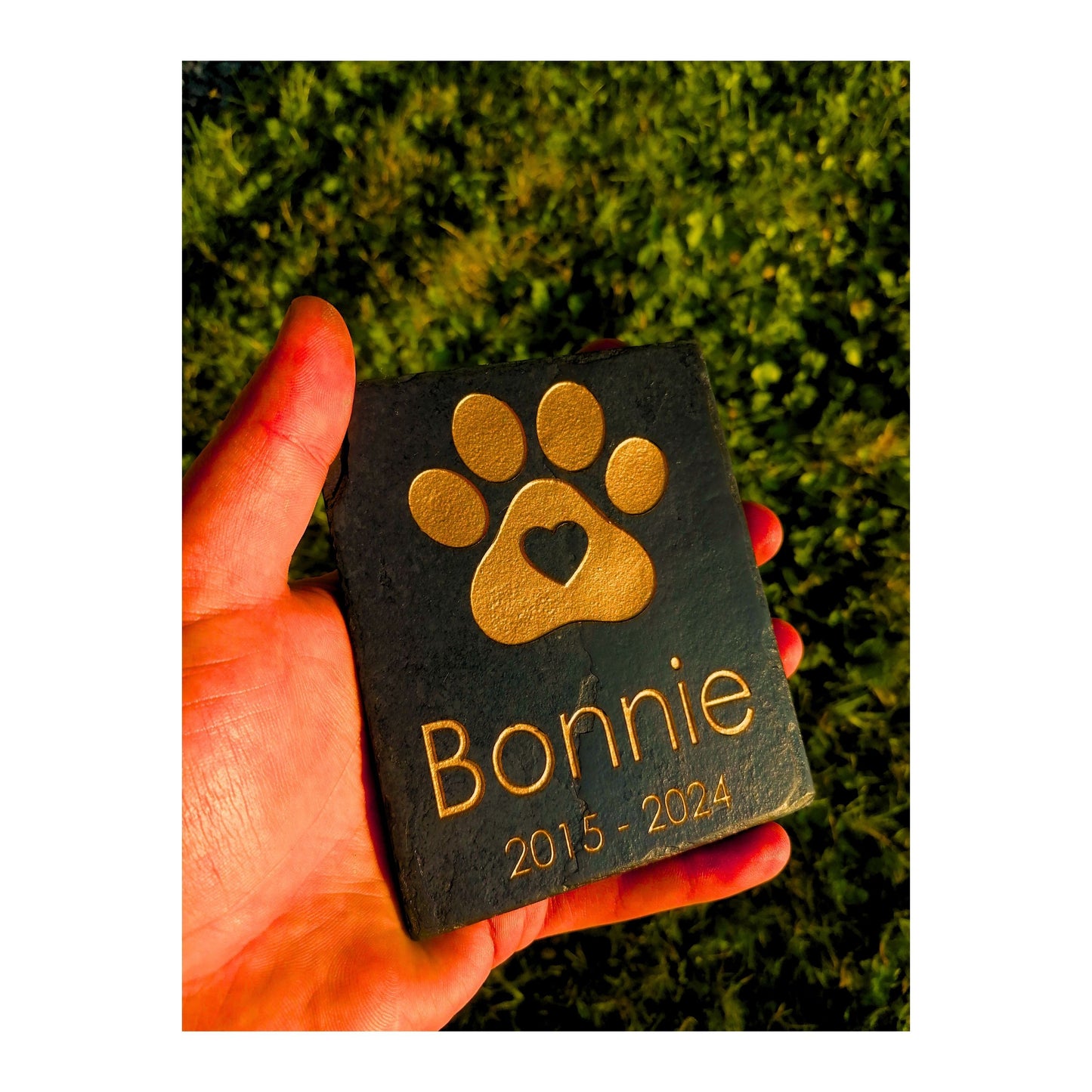 Personalised Custom Pet Paw Print | Engraved Natural Slate Memorial Plaque | Gold Copper Silver | Memories Tributes Markers Stone Headstones