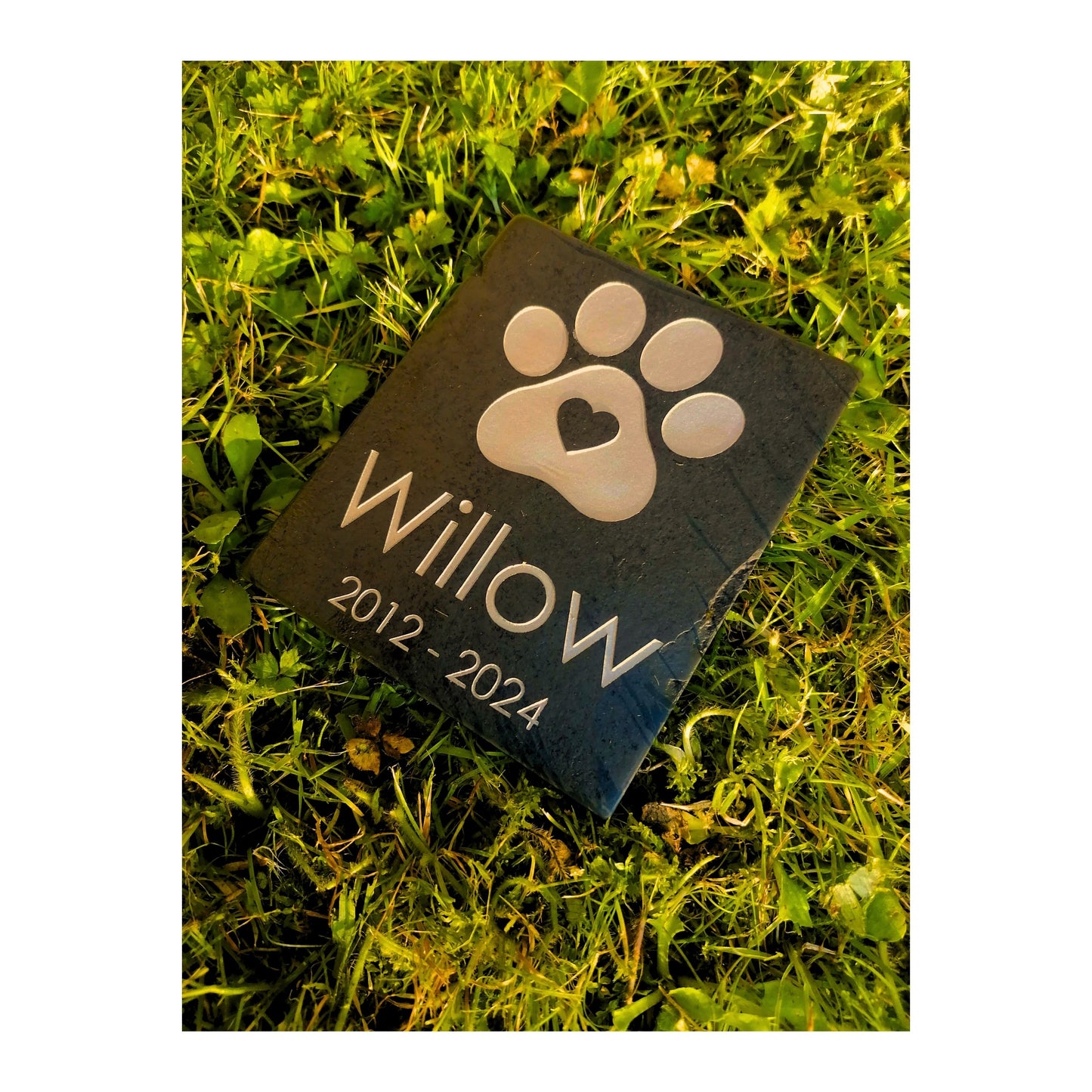 Personalised Custom Pet Paw Print | Engraved Natural Slate Memorial Plaque | Gold Copper Silver | Memories Tributes Markers Stone Headstones