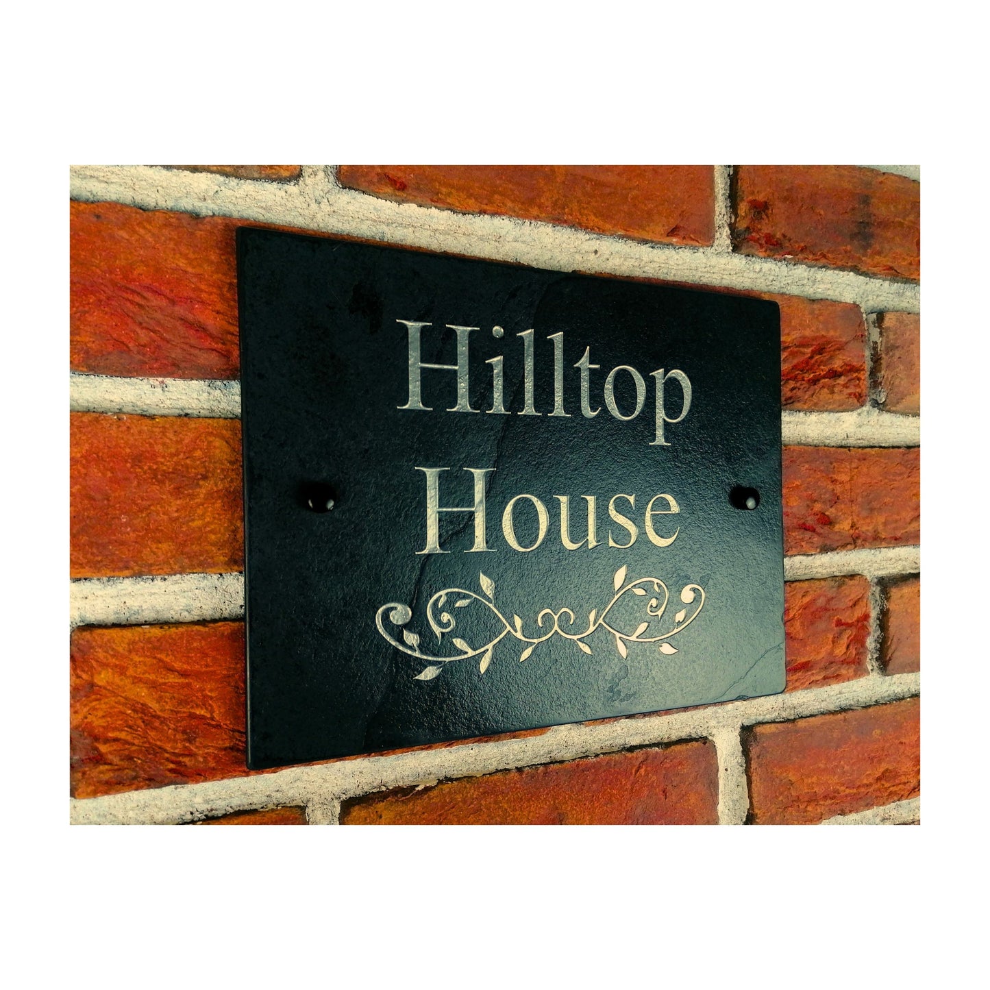 Engraved Natural Slate House Address Sign - Rustic Farmhouse Style Door Number - Wedding, Housewarming, Anniversary Gift Idea