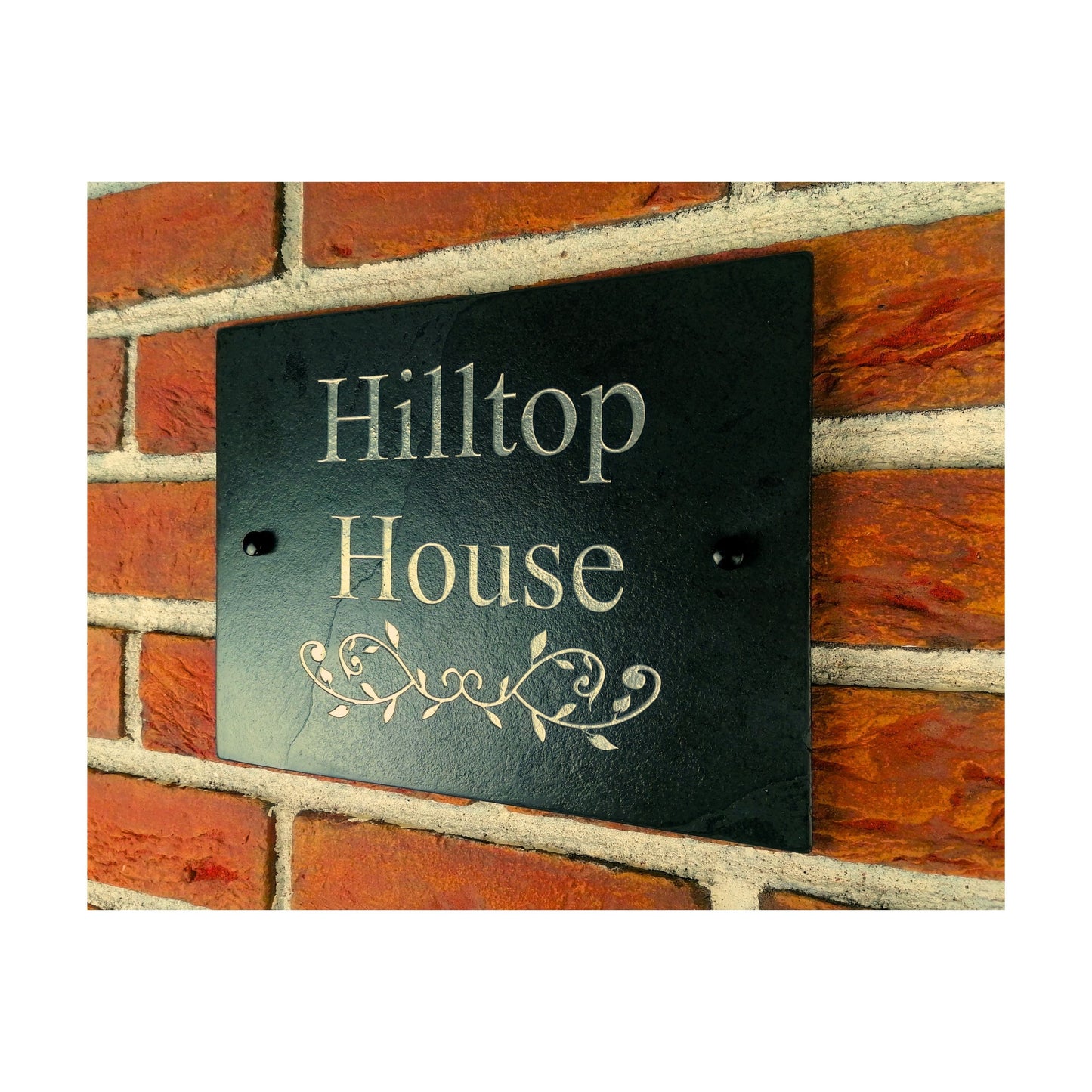 Engraved Natural Slate House Address Sign - Rustic Farmhouse Style Door Number - Wedding, Housewarming, Anniversary Gift Idea