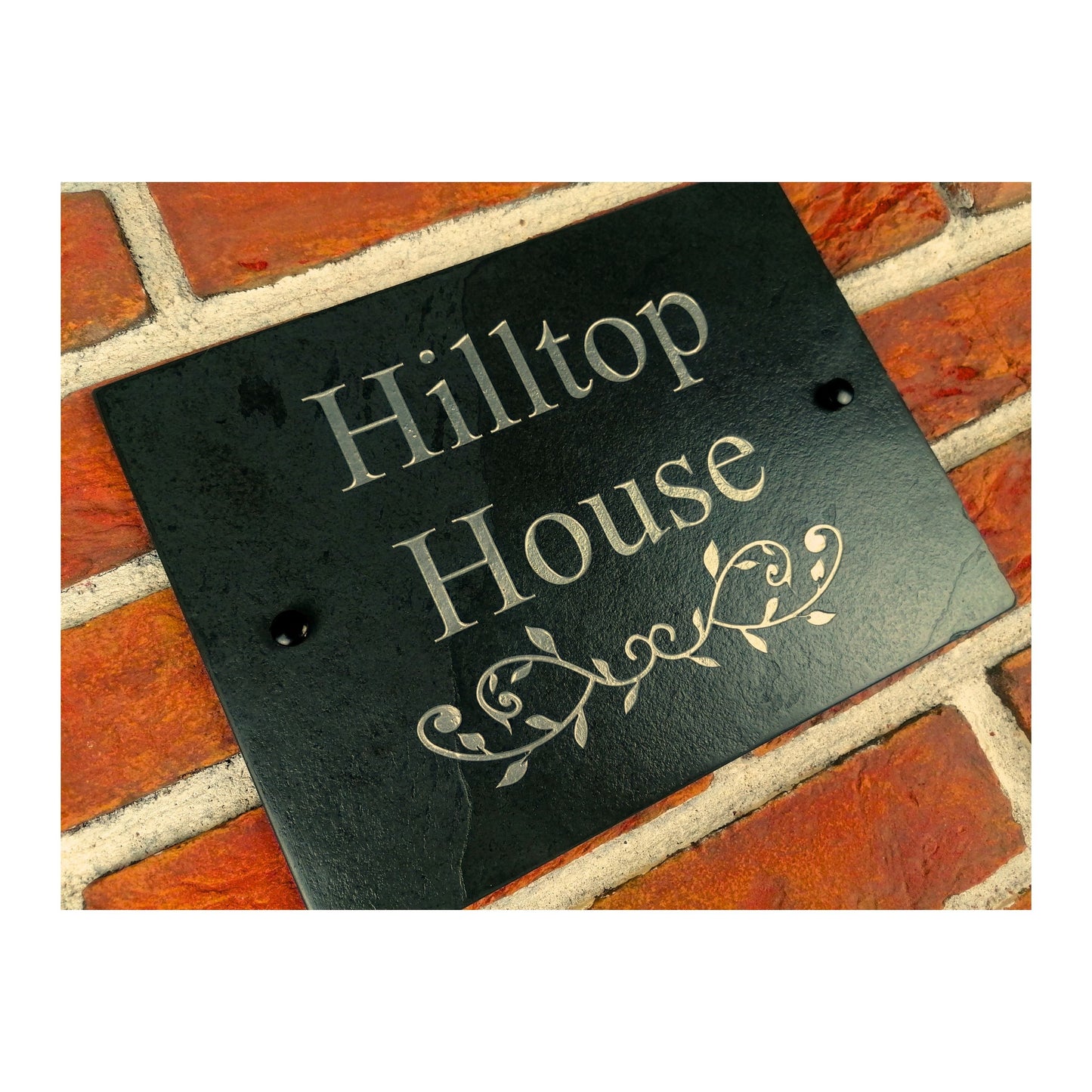 Engraved Natural Slate House Address Sign - Rustic Farmhouse Style Door Number - Wedding, Housewarming, Anniversary Gift Idea