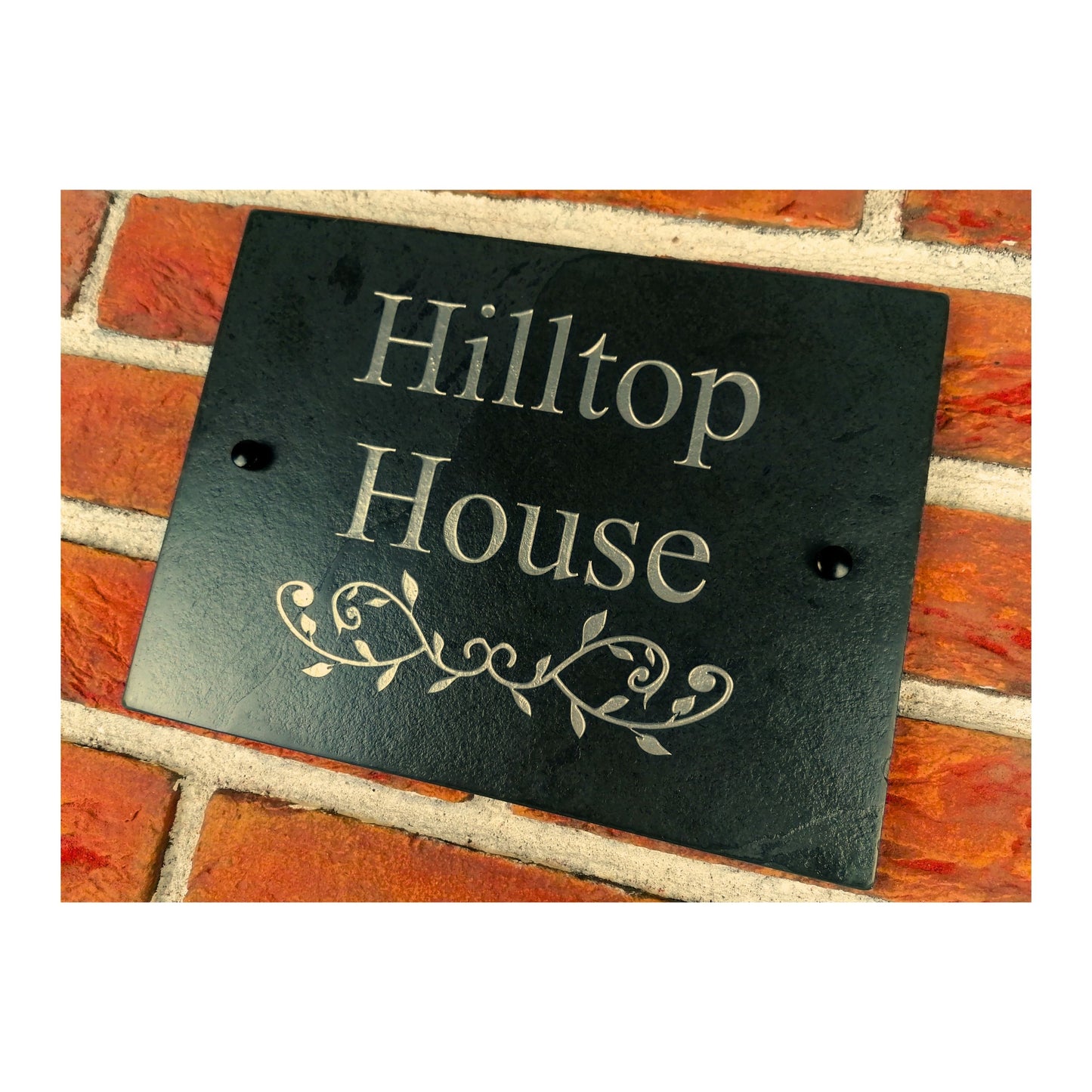 Engraved Natural Slate House Address Sign - Rustic Farmhouse Style Door Number - Wedding, Housewarming, Anniversary Gift Idea