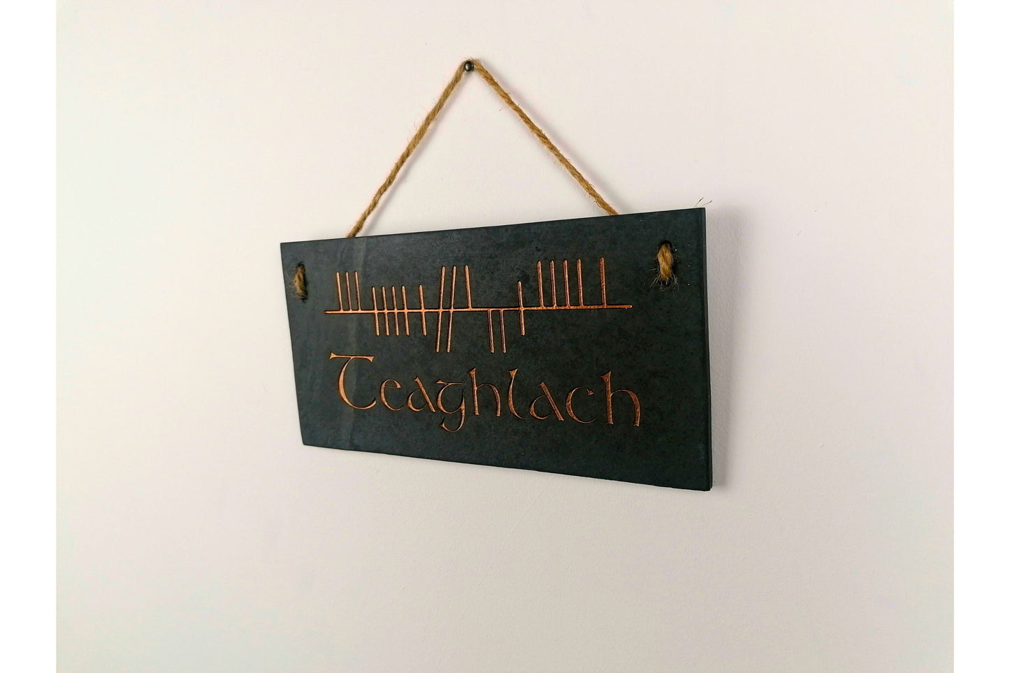 Ogham Wall Hanging | Natural Slate | Handmade Deep Engraved Signs | Celtic Irish Gaelic Traditional | Rustic Home Decor | Unique Gift Ideas